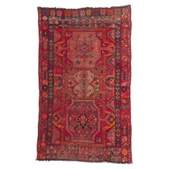 Vintage Blue & Red Turkish Oushak Carpet