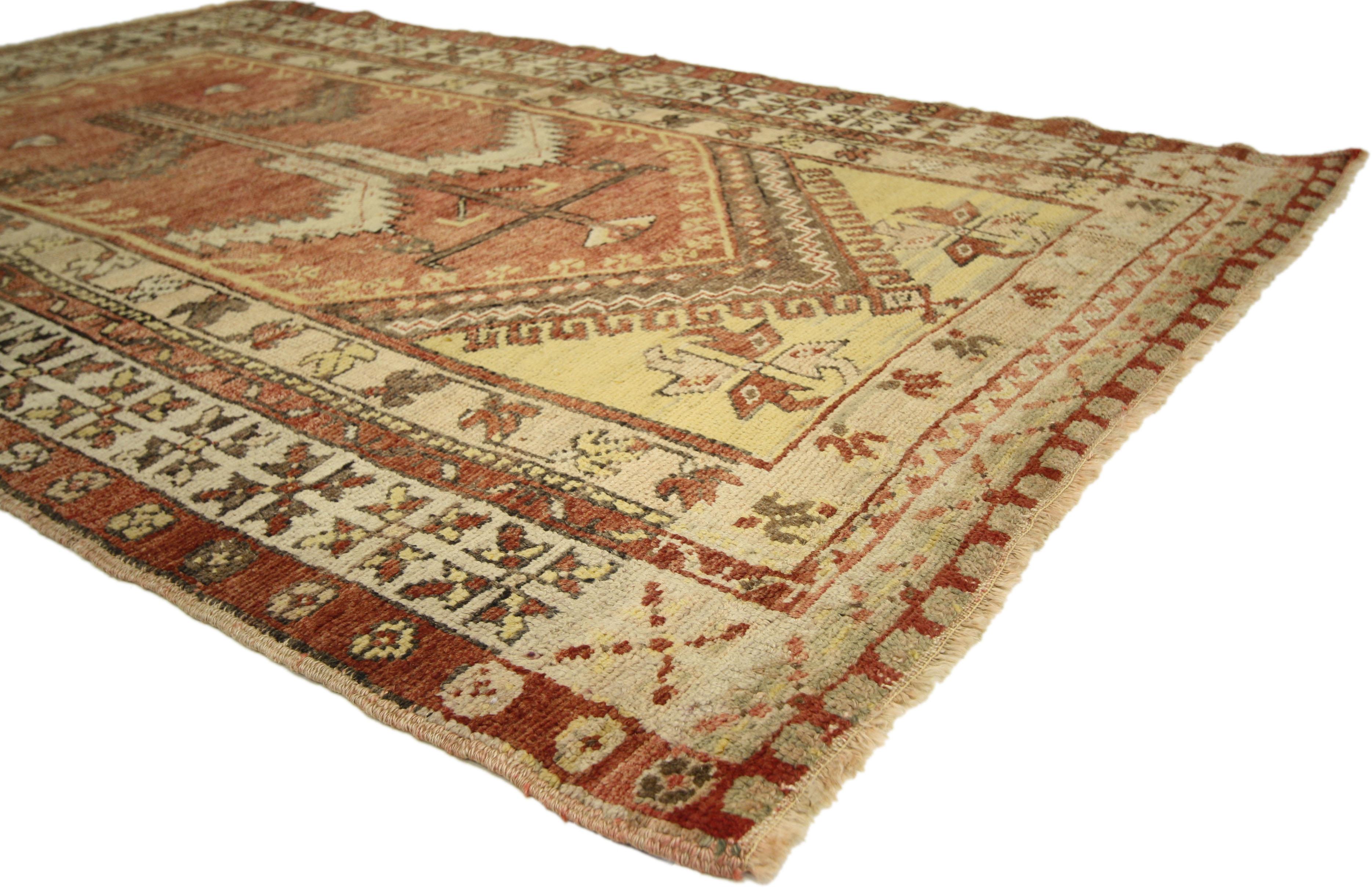 Hand-Knotted Vintage Turkish Oushak Rug with Modern Tribal Style, Turkish Prayer Rug For Sale