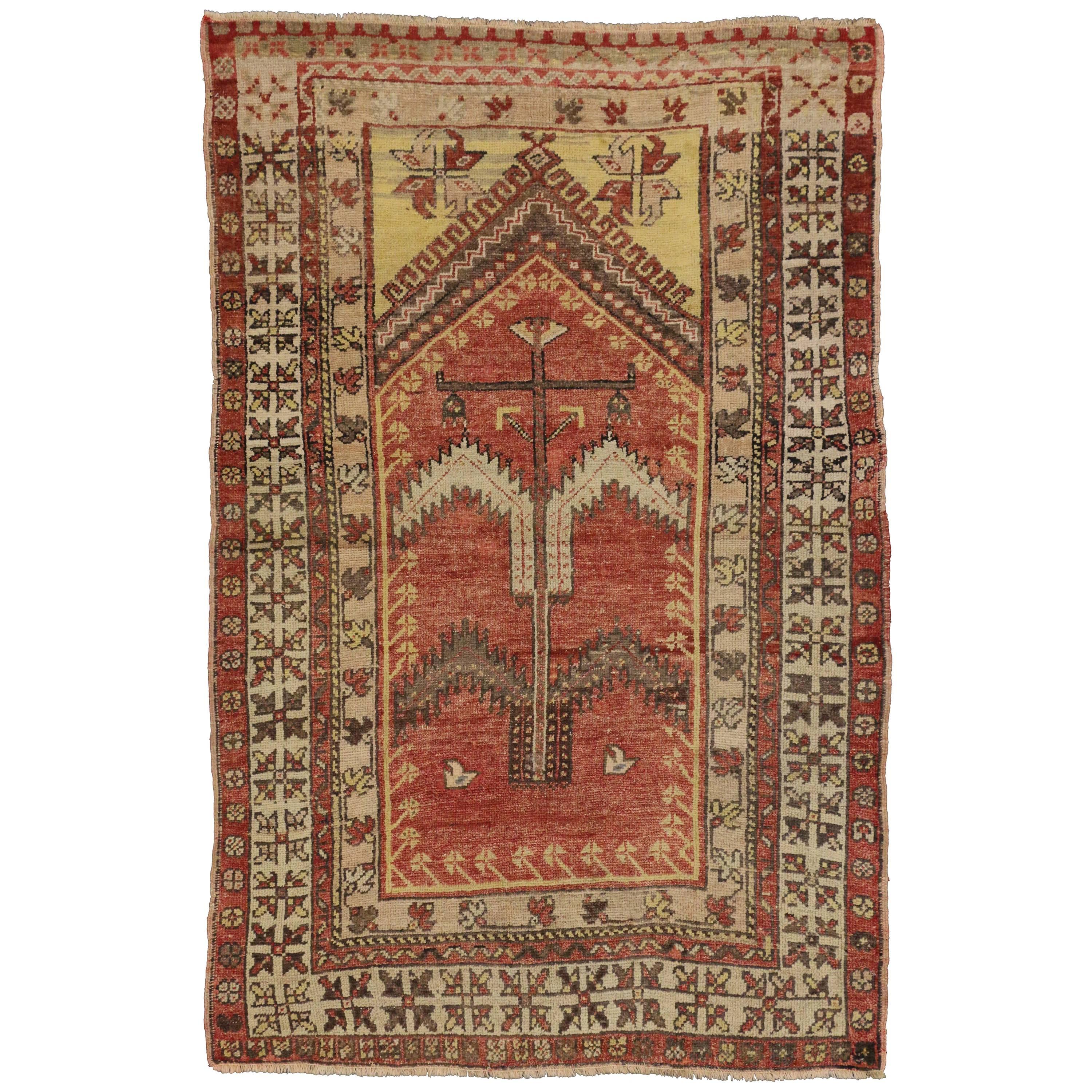 Tapis turc vintage d'Oushak avec style tribal moderne, tapis de prière turc