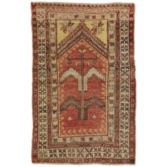 Retro Turkish Oushak Rug with Modern Tribal Style, Turkish Prayer Rug