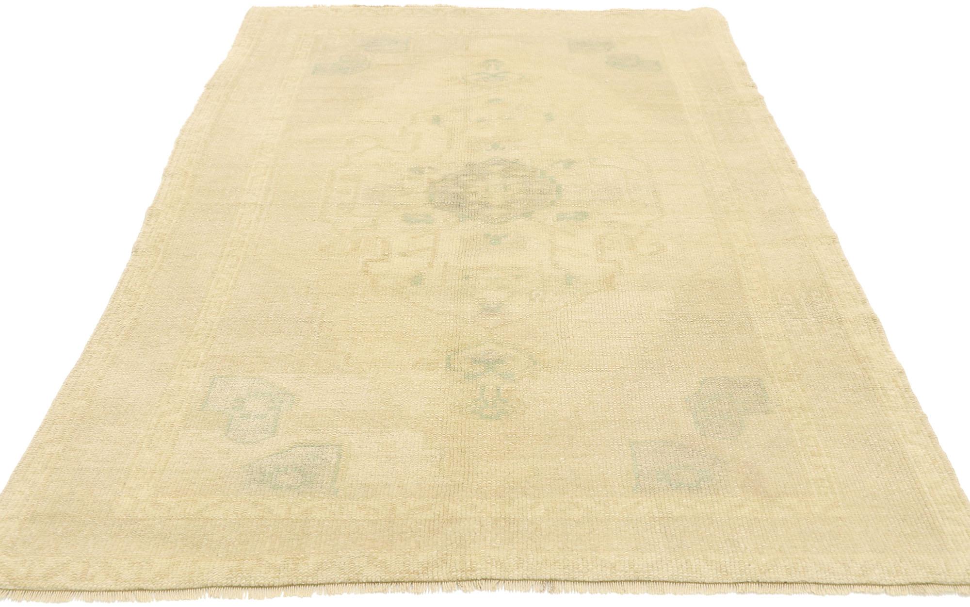 Hand-Knotted Vintage Turkish Oushak Rug with Monochromatic Minimalist International Style For Sale