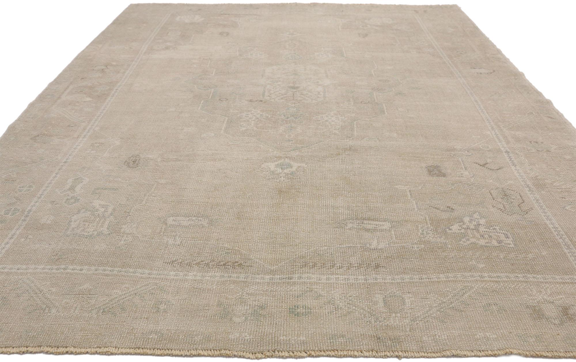 Hand-Knotted Vintage Turkish Oushak Rug with Monochromatic Mission Style and Muted Colors For Sale