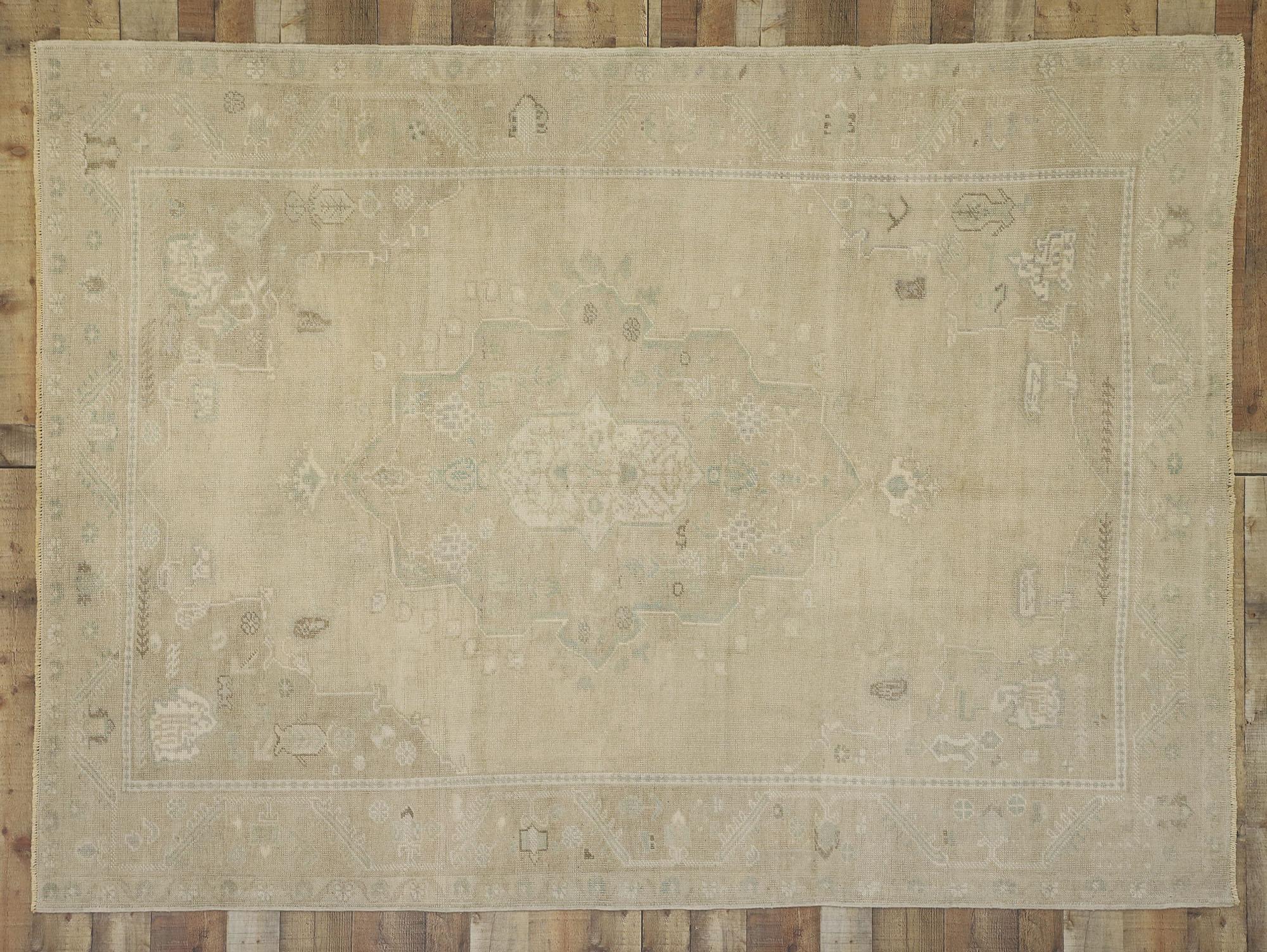Vintage Turkish Oushak Rug with Monochromatic Mission Style and Muted Colors For Sale 1