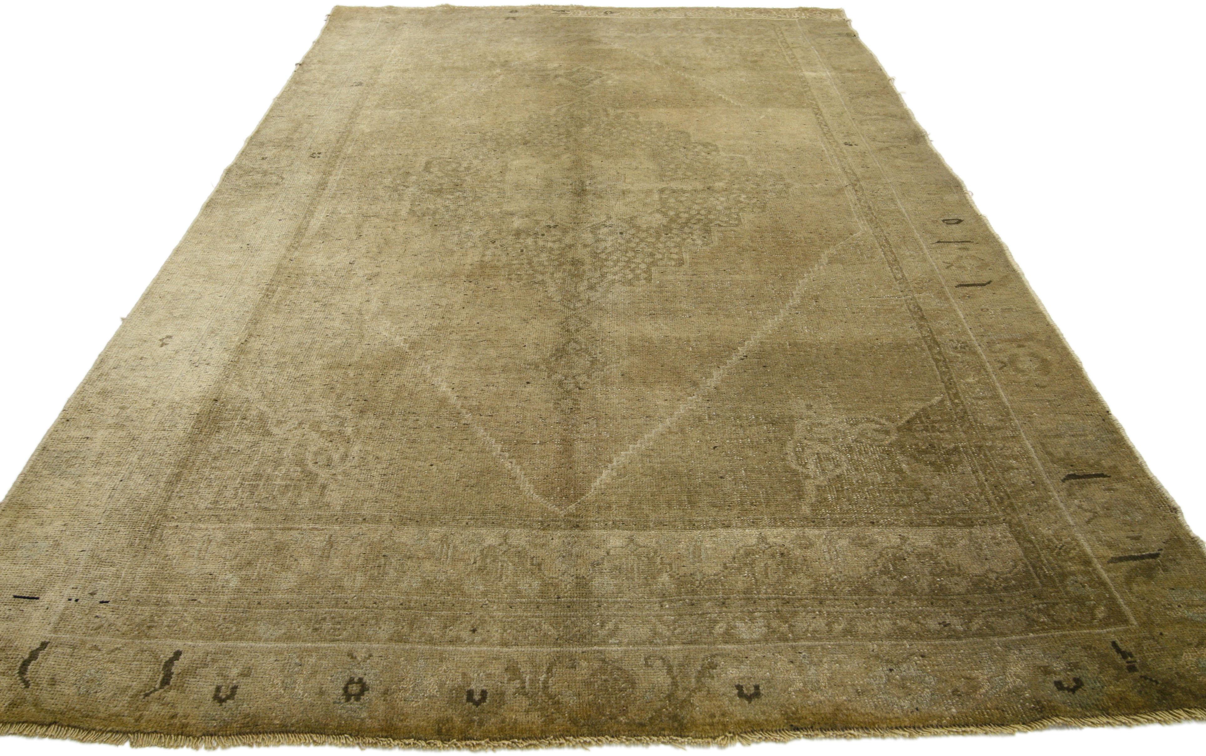 Hand-Knotted Vintage Turkish Oushak Rug with Monochromatic Mission Style and Neutral Colors For Sale