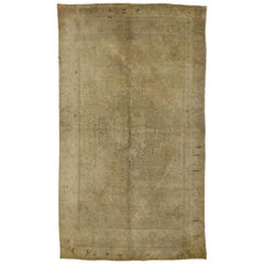 Used Turkish Oushak Rug with Monochromatic Mission Style and Neutral Colors