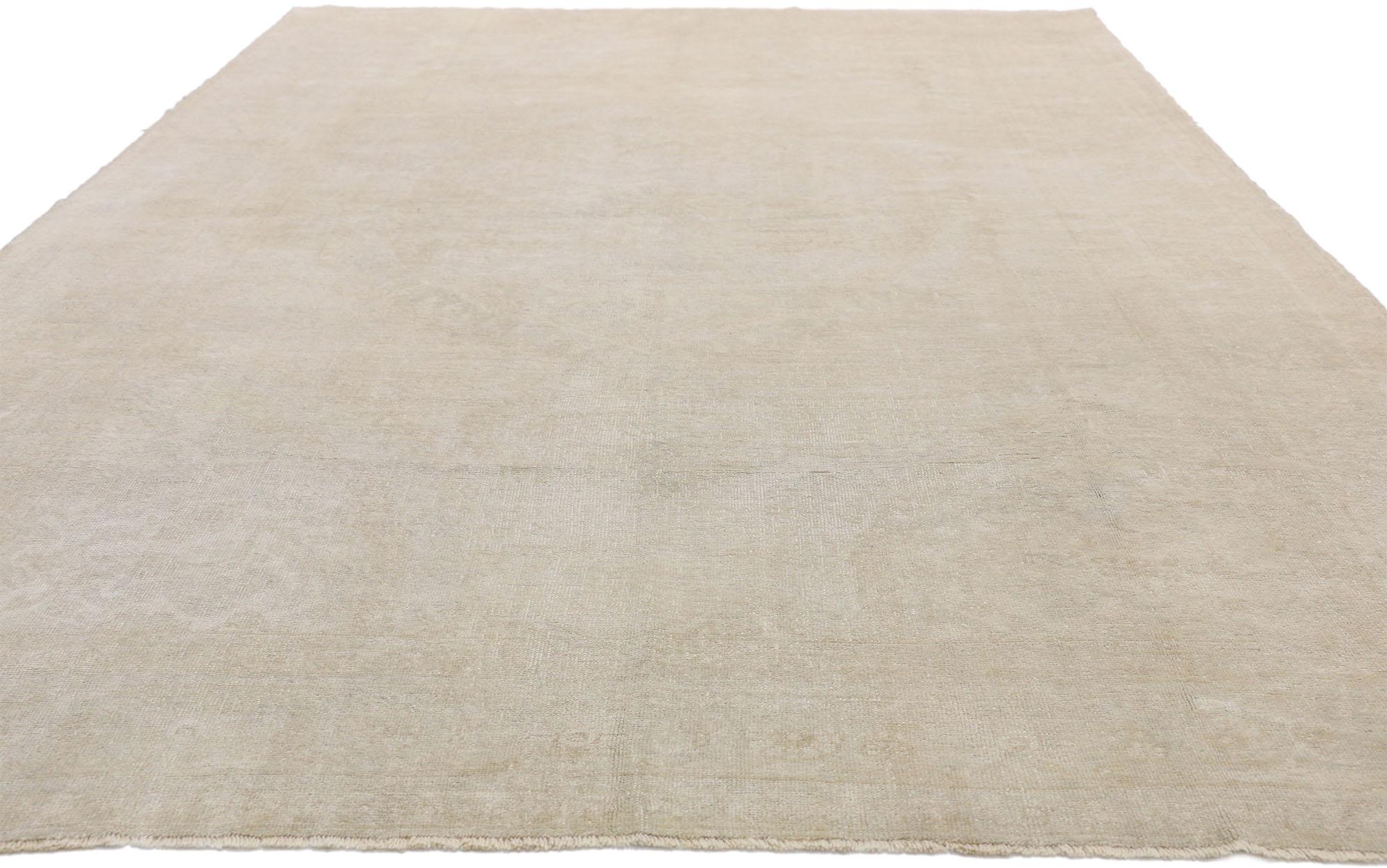 Hand-Knotted Vintage Turkish Oushak Rug with Monochromatic Mission Style and Soft Subtle Hues For Sale