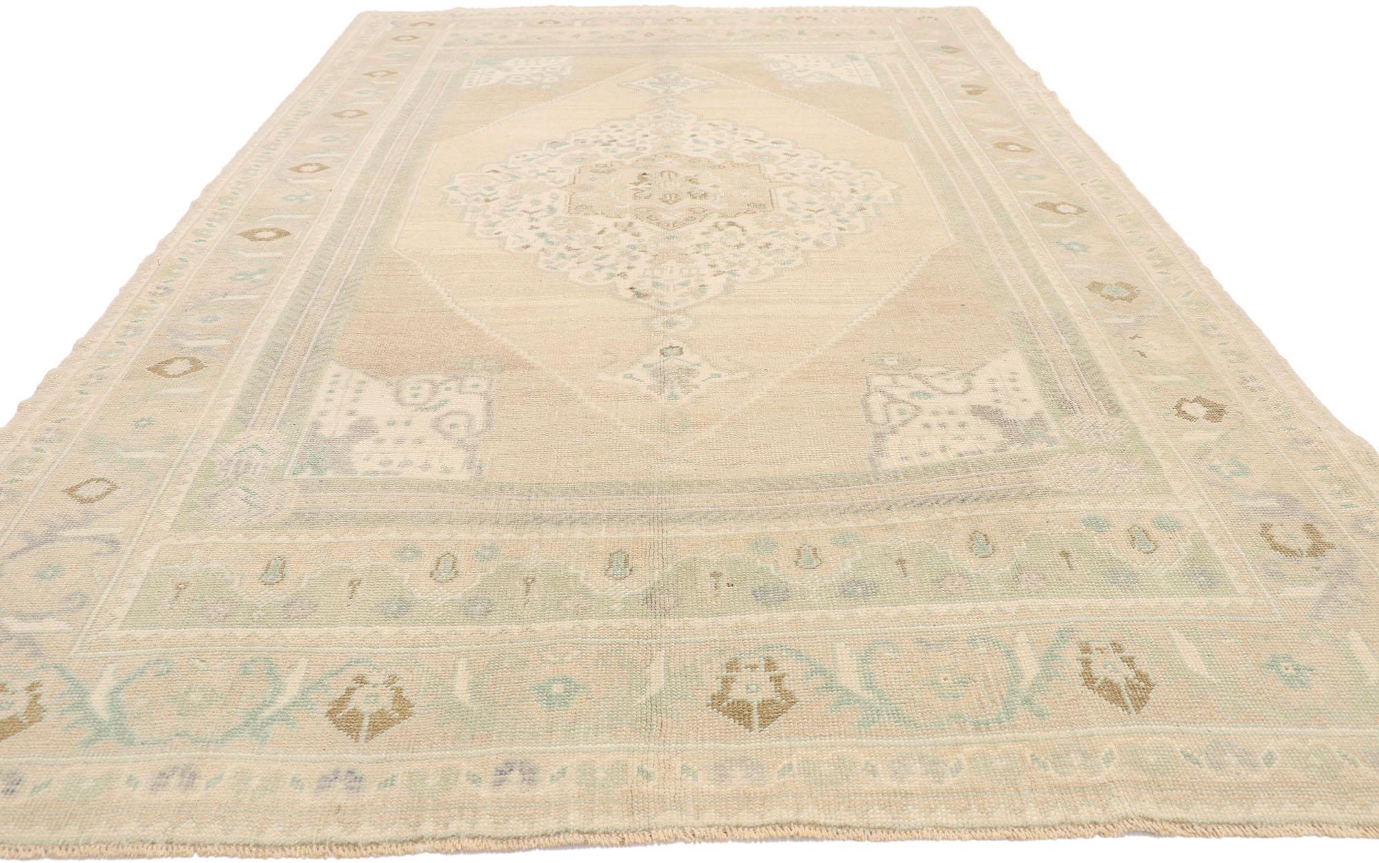 Hand-Knotted Muted Vintage Turkish Oushak Rug, Quiet Luxe Meets Calm Cohesion For Sale