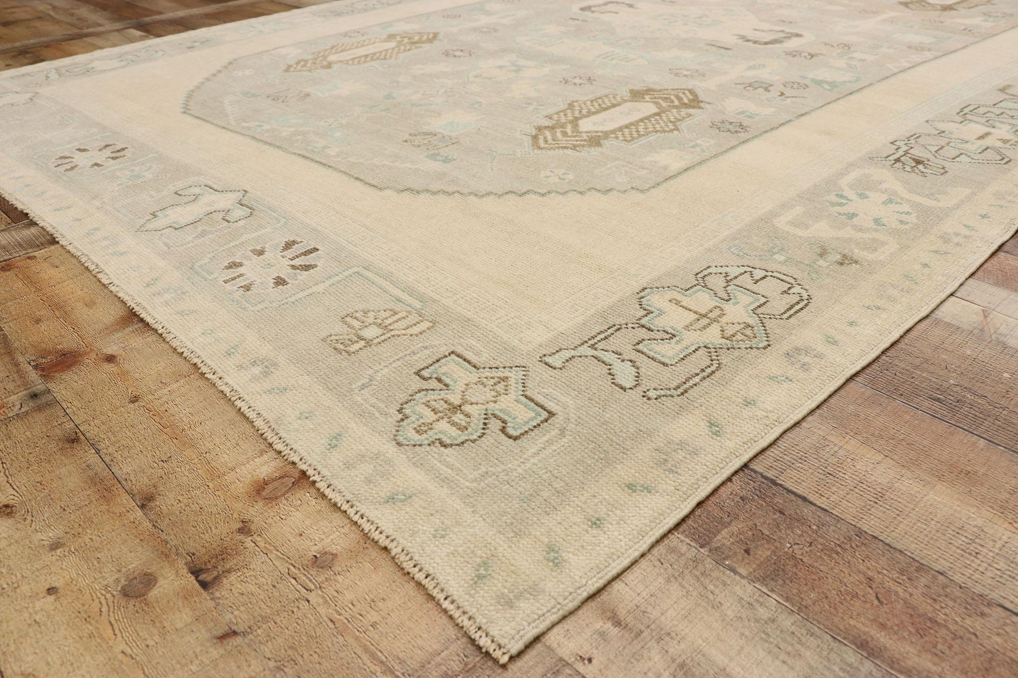 Wool Muted Vintage Turkish Oushak Rug, Cozy Simplicity Meets Cycladic Style  For Sale