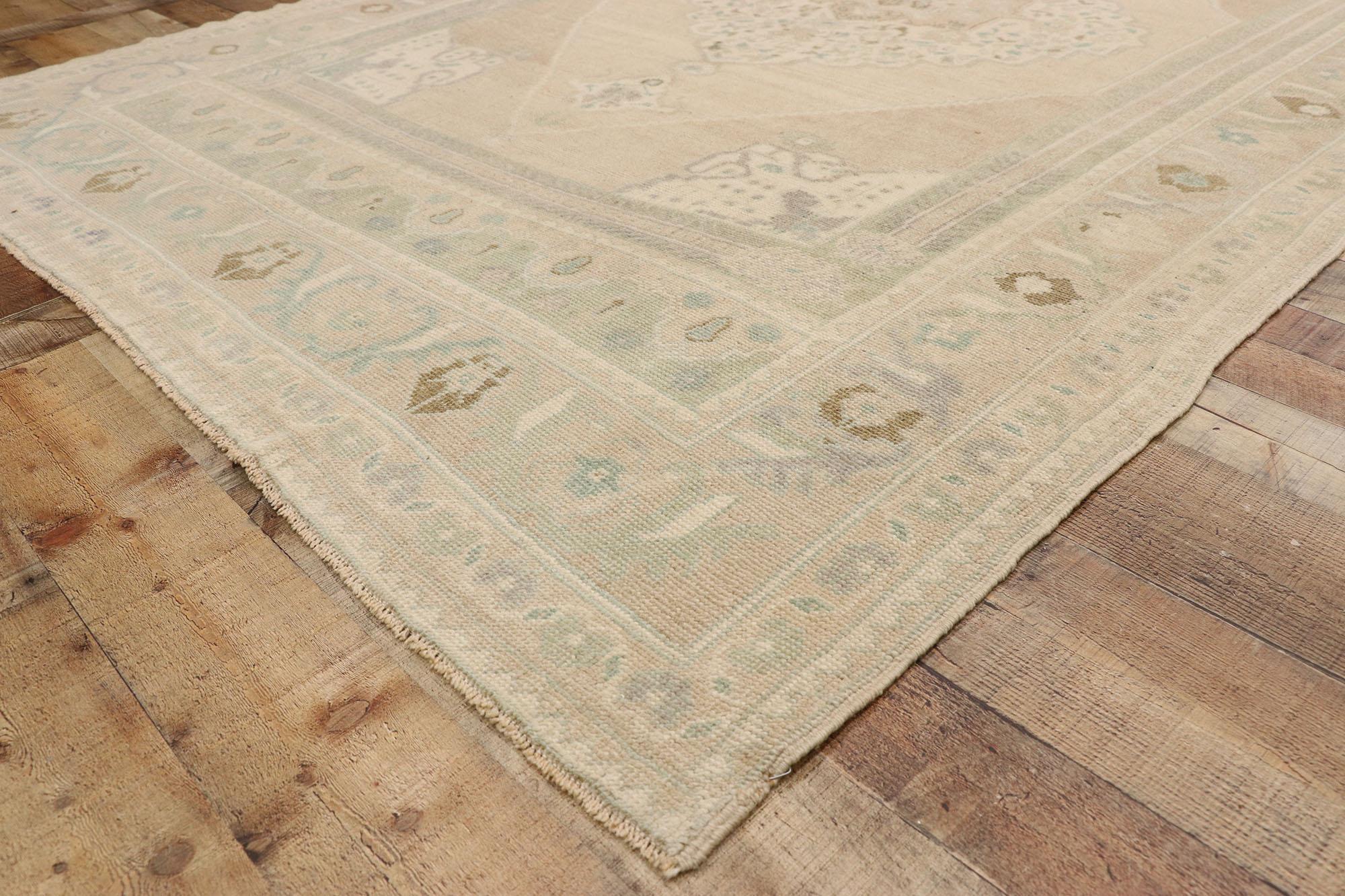Wool Muted Vintage Turkish Oushak Rug, Quiet Luxe Meets Calm Cohesion For Sale