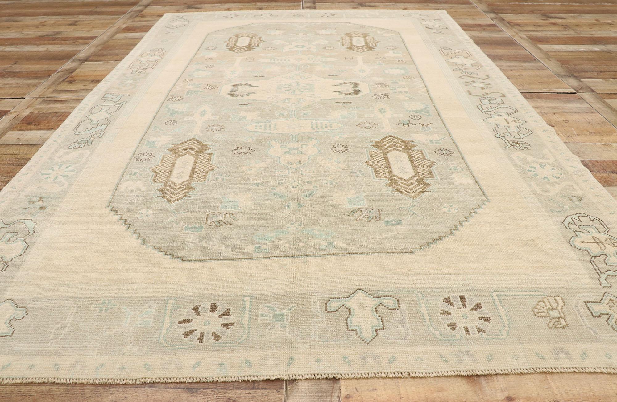 Muted Vintage Turkish Oushak Rug, Cozy Simplicity Meets Cycladic Style  For Sale 1