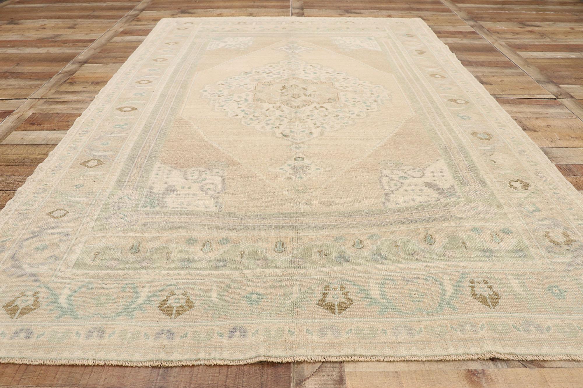 Muted Vintage Turkish Oushak Rug, Quiet Luxe Meets Calm Cohesion For Sale 1