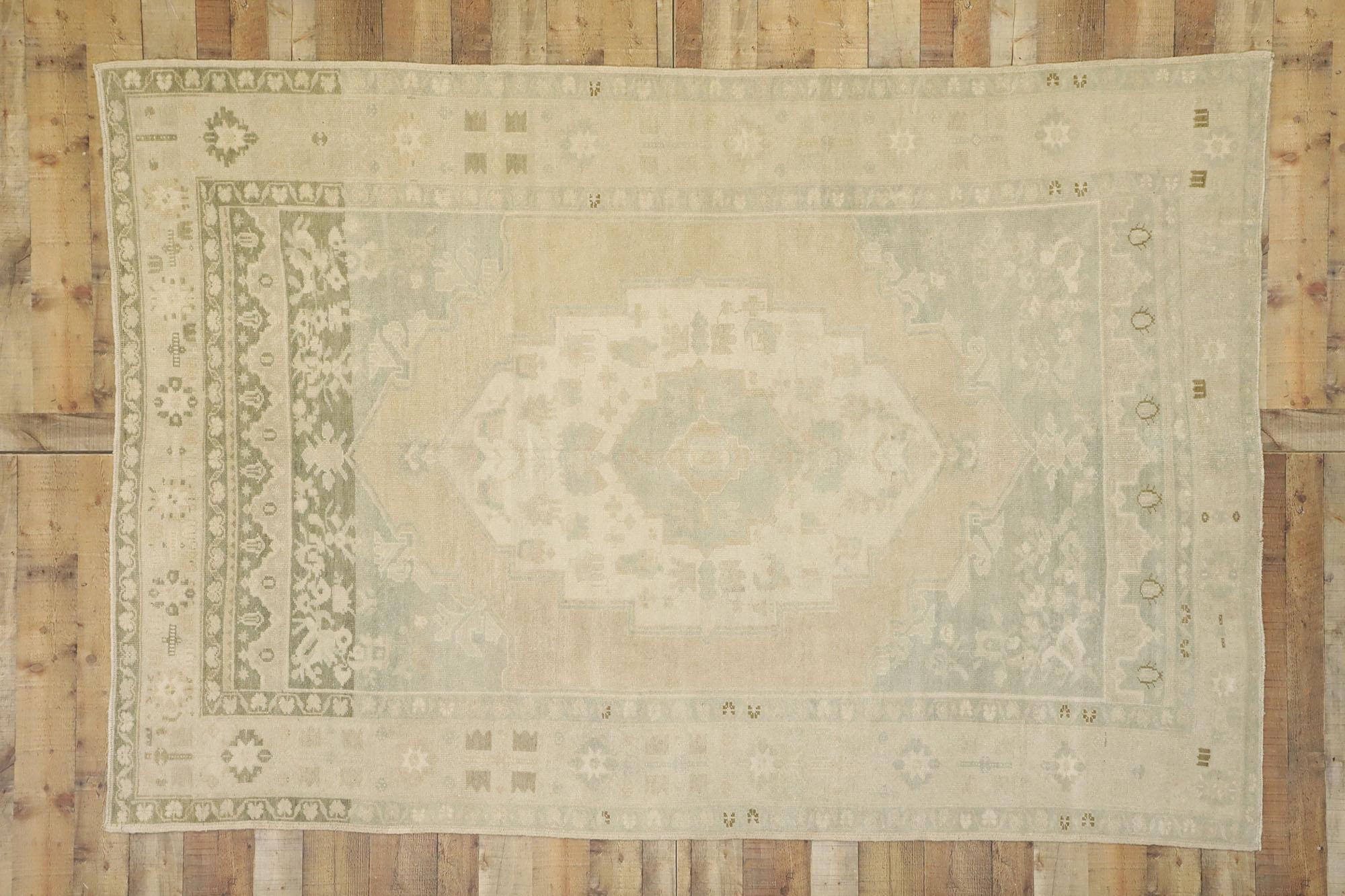 Muted Vintage Turkish Oushak Rug, Subtle Sophistication Meets Nostalgic Charm  For Sale 2