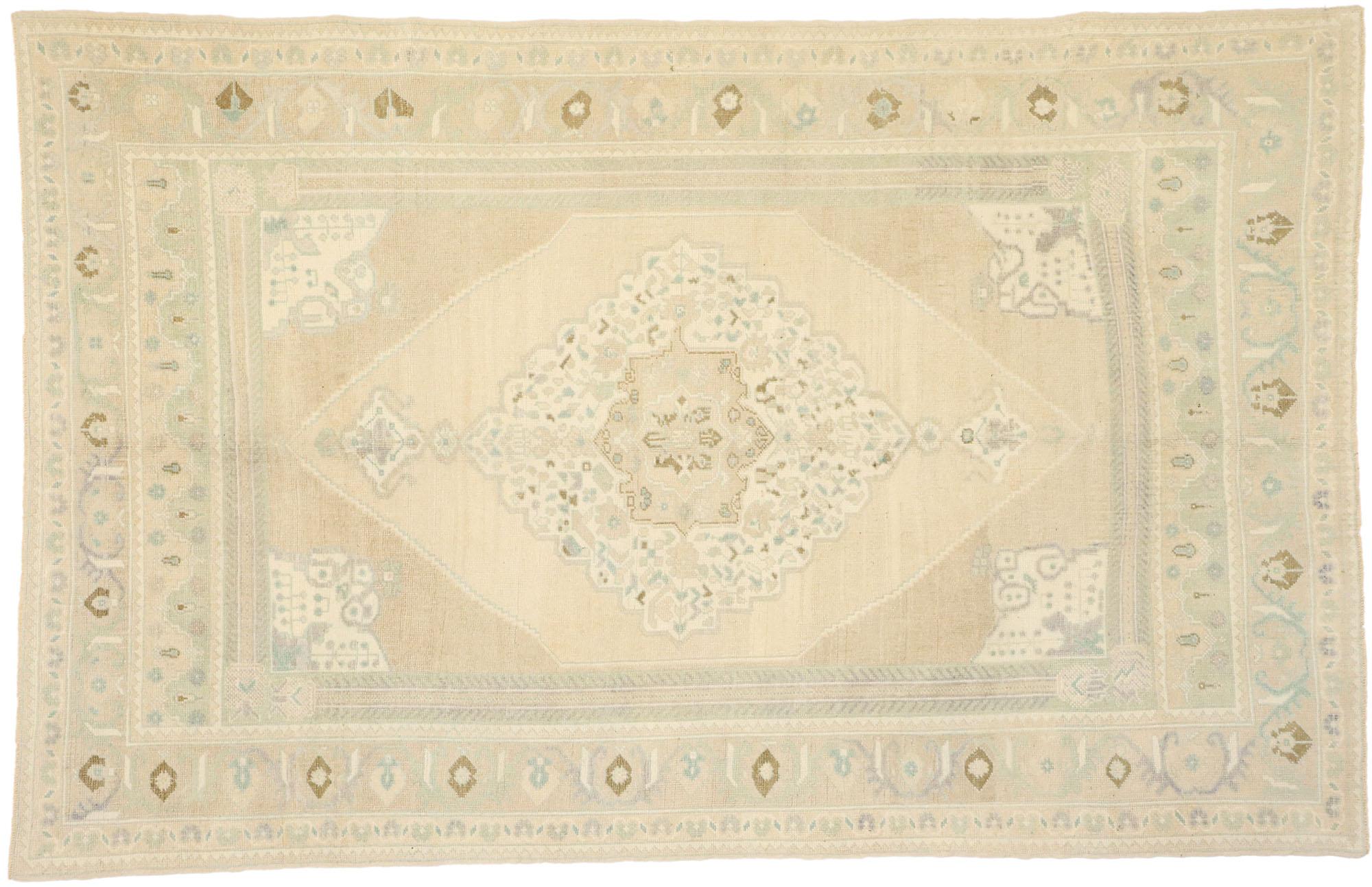 Muted Vintage Turkish Oushak Rug, Quiet Luxe Meets Calm Cohesion For Sale 3