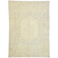 Used Turkish Oushak Rug with Monochromatic Mission Style and Soft Subtle Hues
