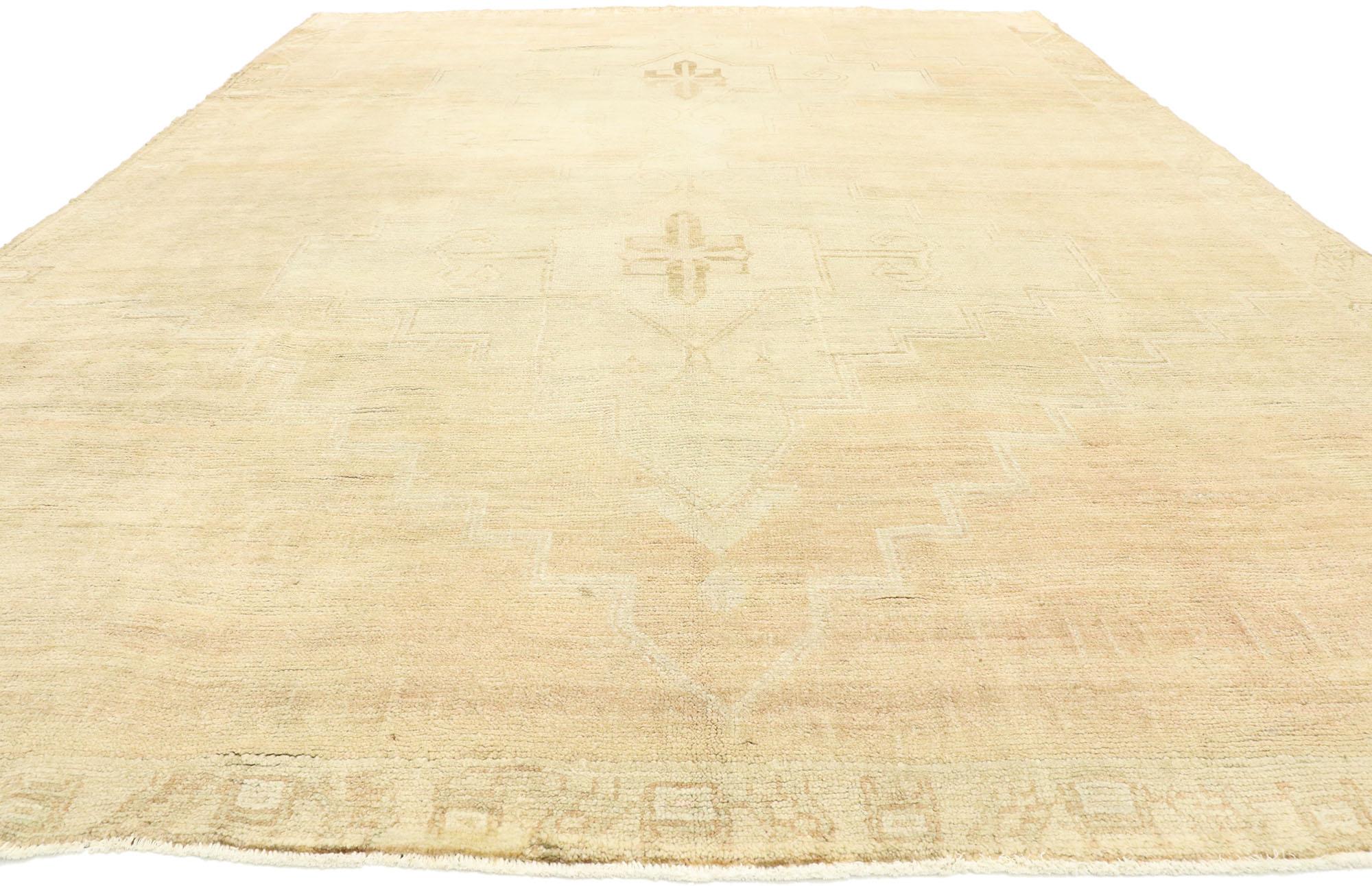 Hand-Knotted Vintage Turkish Oushak Rug with Monochromatic Mission Style
