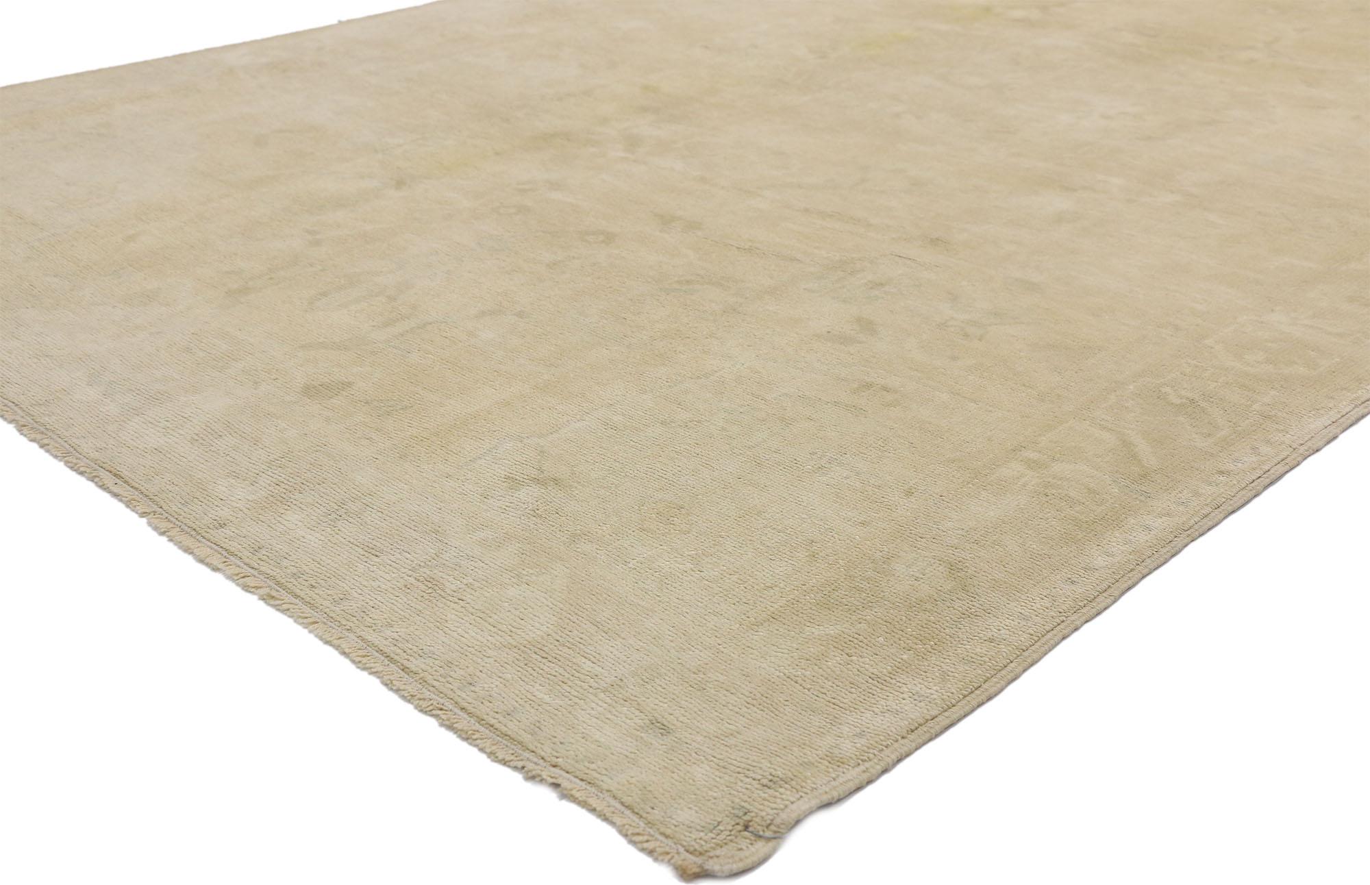 52500, vintage Turkish Oushak rug with monochromatic Mission style with neutral tones. This hand knotted wool vintage Turkish Oushak rug features a subtle all-over pattern in neutral tones. Warm and inviting combined with delicate and docile