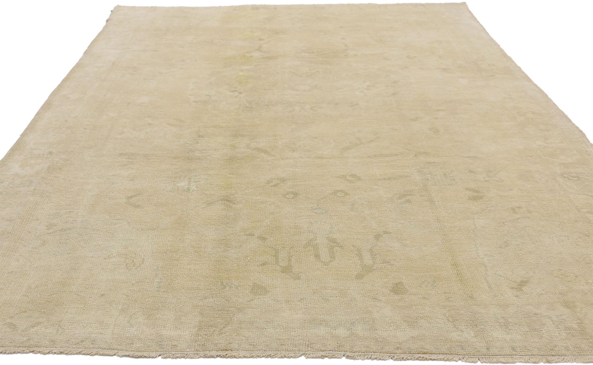 Hand-Knotted Vintage Turkish Oushak Rug with Monochromatic Mission Style with Neutral Tones For Sale