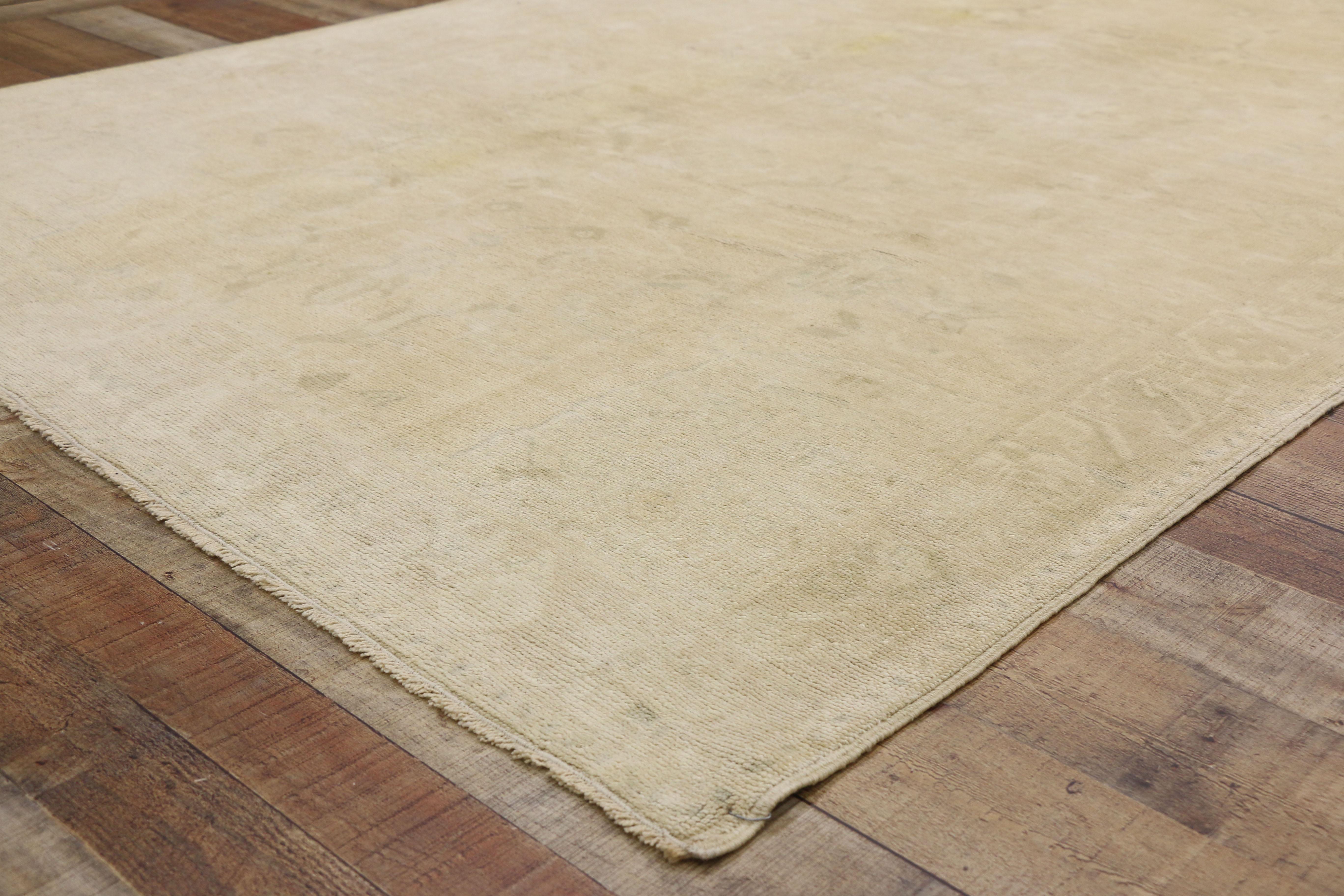 Wool Vintage Turkish Oushak Rug with Monochromatic Mission Style with Neutral Tones For Sale