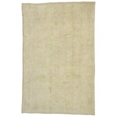 Vintage Turkish Oushak Rug with Monochromatic Mission Style with Neutral Tones