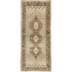 Vintage Turkish Oushak Rug with Multi-Layered Diamonds in Taupe, Gray, and Blue
