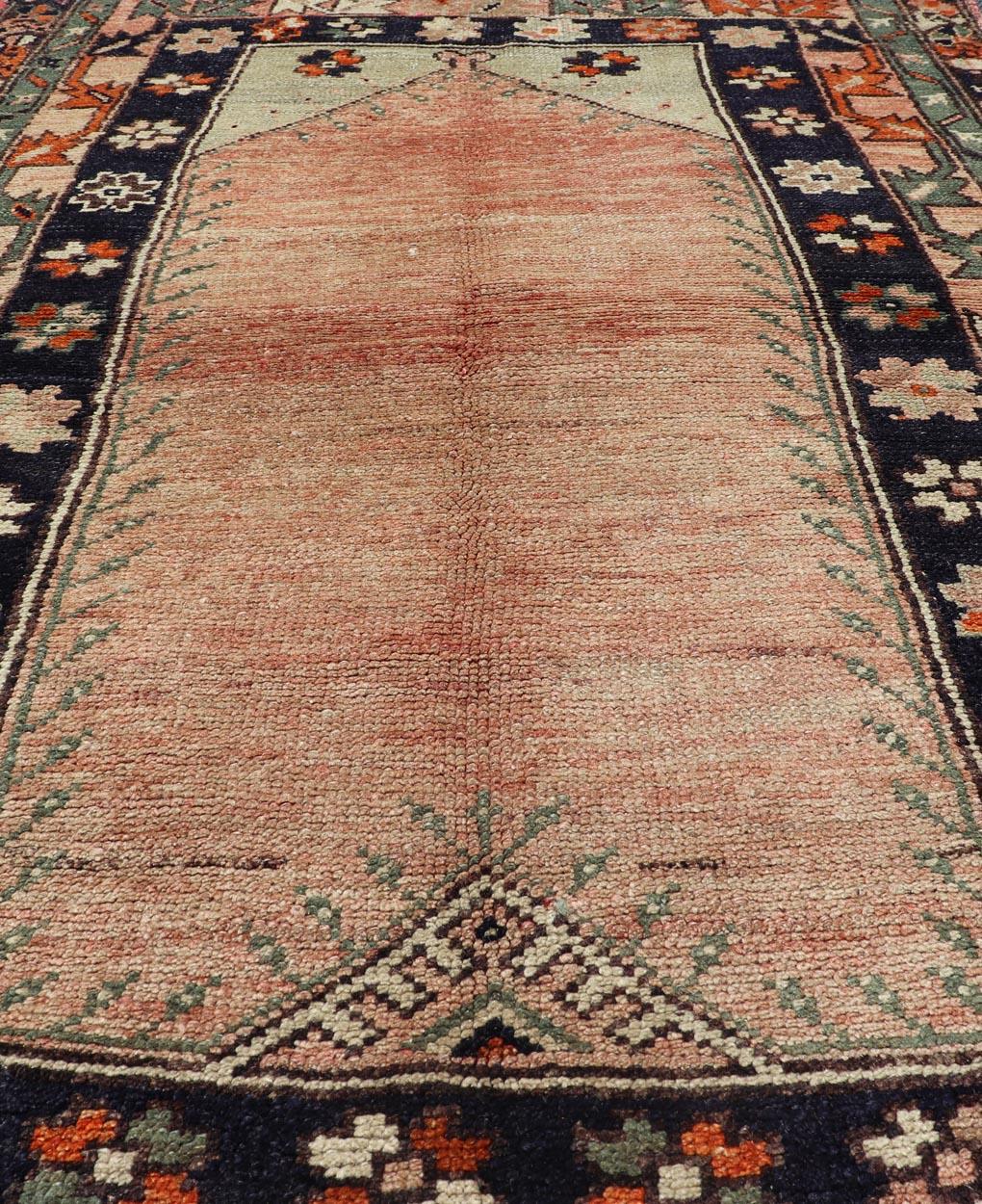 Vintage Turkish Oushak Rug with Multiple Defining Borders of Geometric Florals For Sale 1