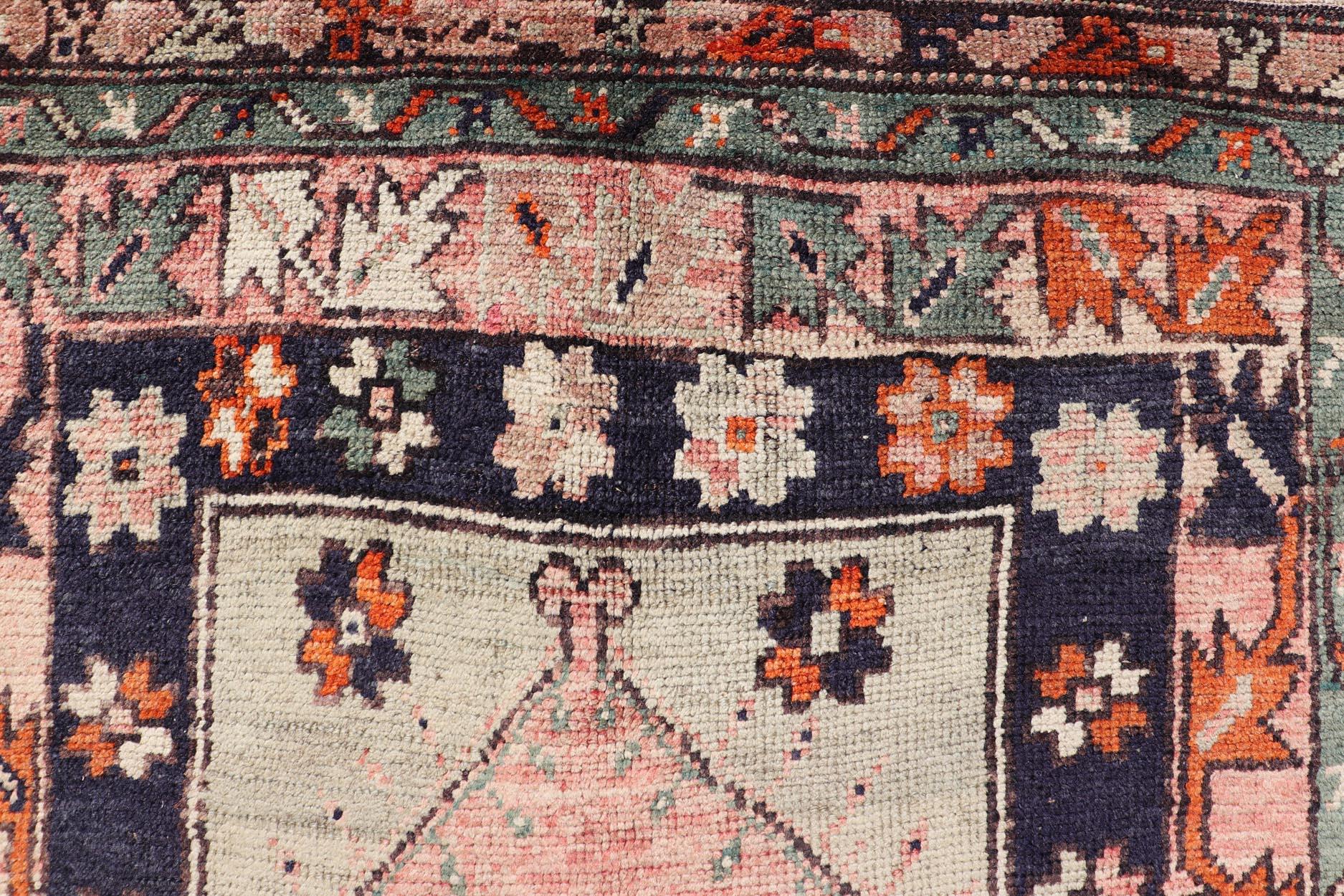 Vintage Turkish Oushak Rug with Multiple Defining Borders of Geometric Florals For Sale 2