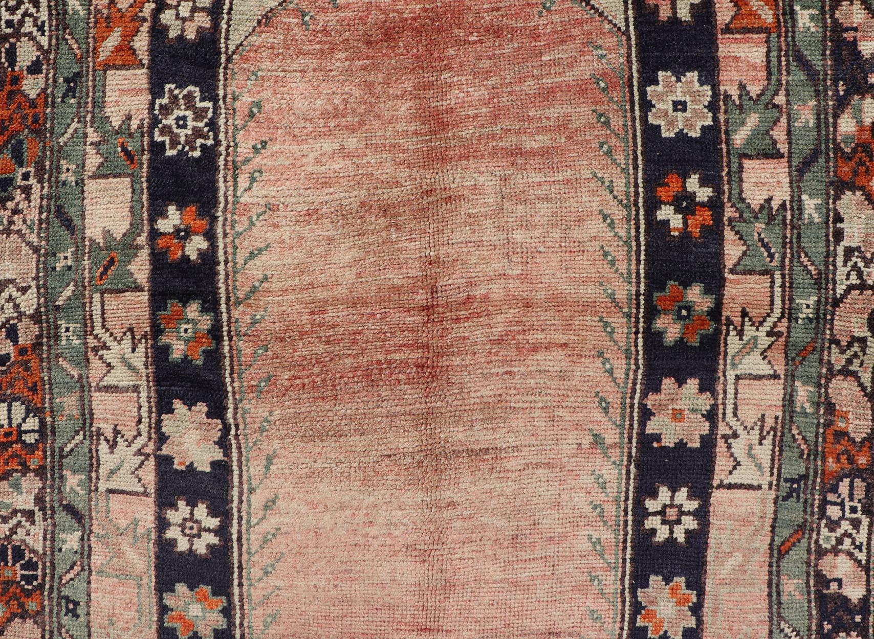 Vintage Turkish Oushak Rug with Multiple Defining Borders of Geometric Florals For Sale 3