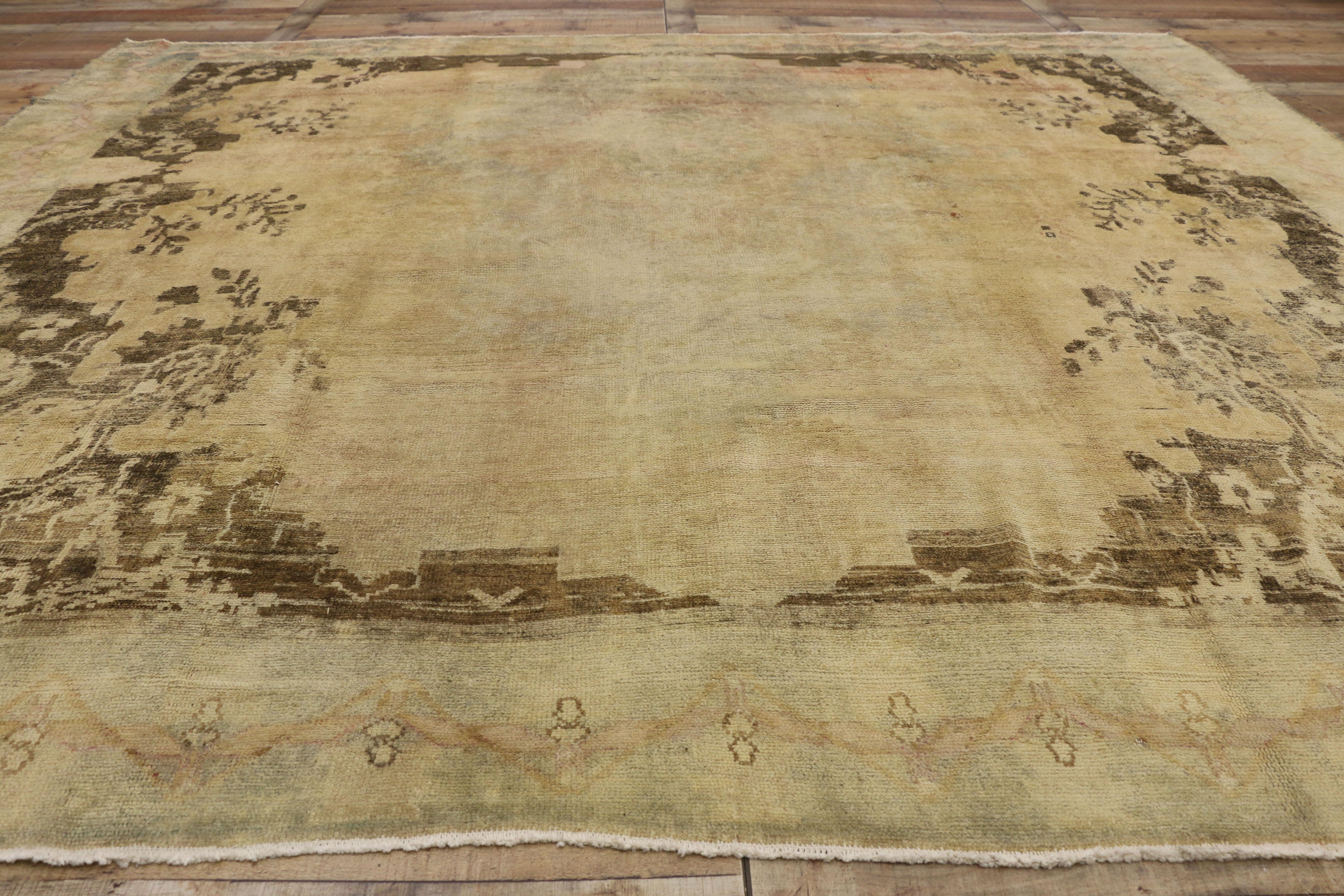 Vintage Turkish Oushak Rug with with French Chalet Style For Sale 1