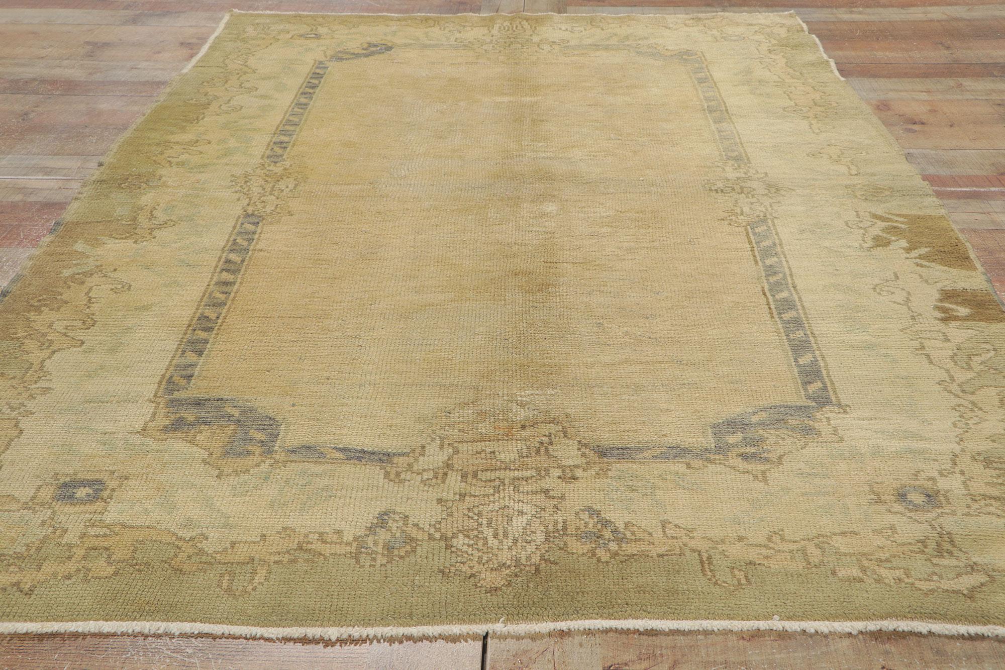 Vintage Turkish Oushak Rug with Muted Earth-Tone Colors For Sale 1