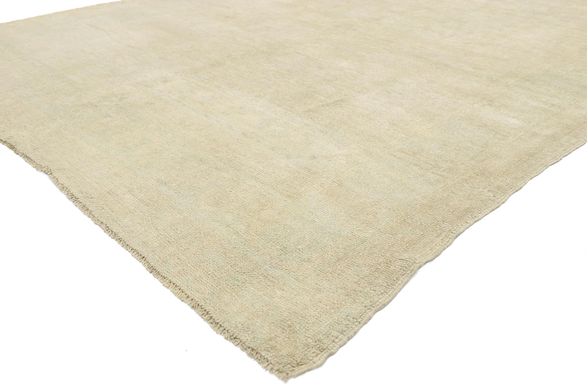 52973 vintage Turkish Oushak Gallery rug with Muted Hues and Monochromatic Mission Style 05'08 x 11'03. Warm and inviting combined with the right amount of architectural design elements, this vintage Oushak gallery rug charms with ease and