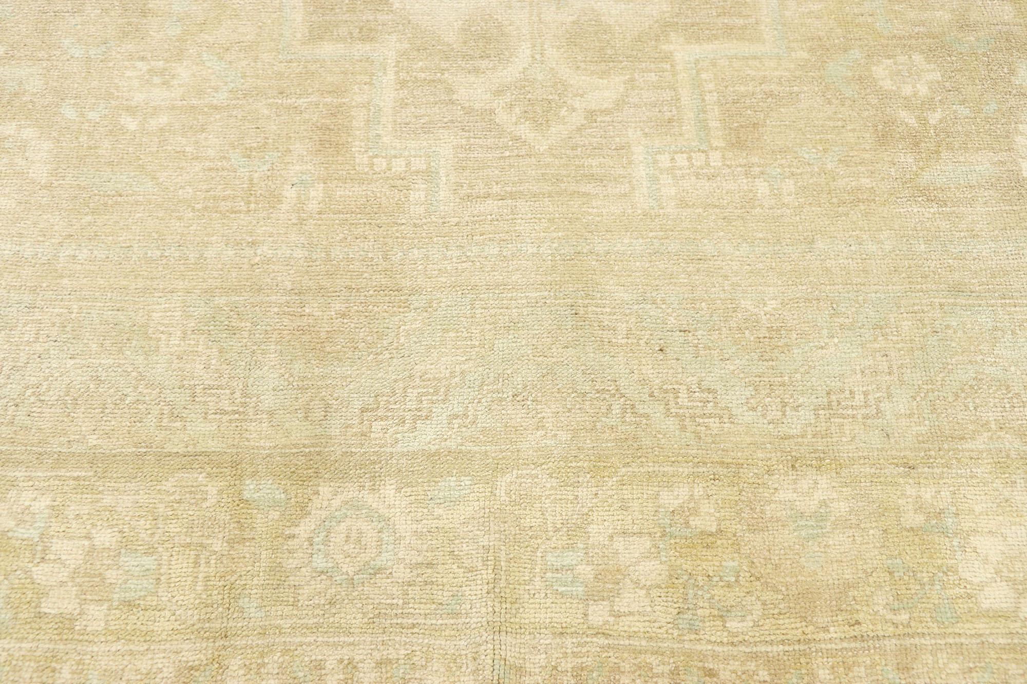 Hand-Knotted Vintage Turkish Oushak Rug with Muted Hues and Monochromatic Mission Style
