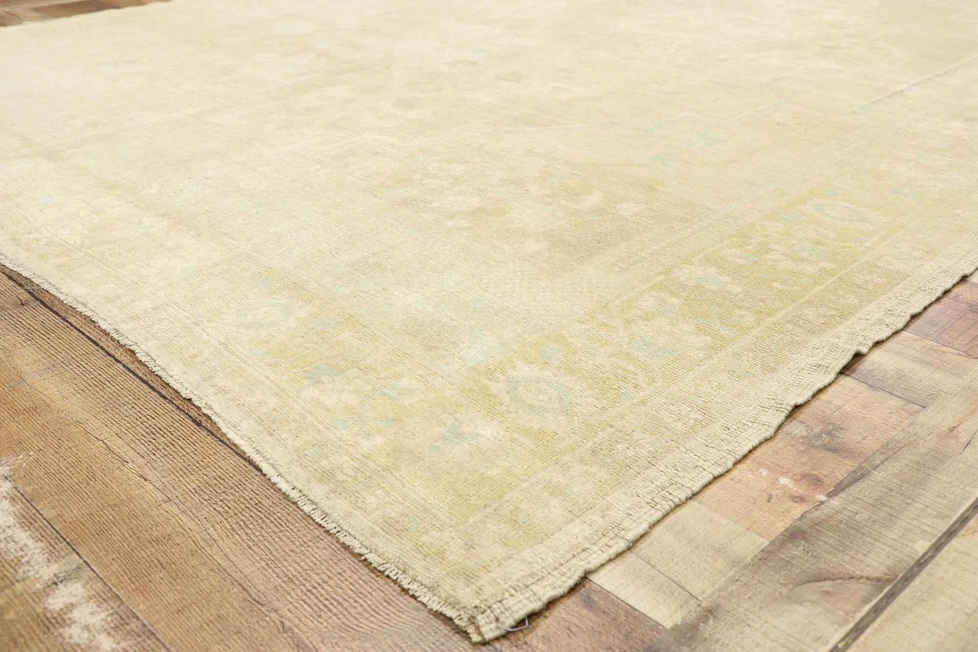 Vintage Turkish Oushak Rug with Muted Hues and Monochromatic Mission Style 1