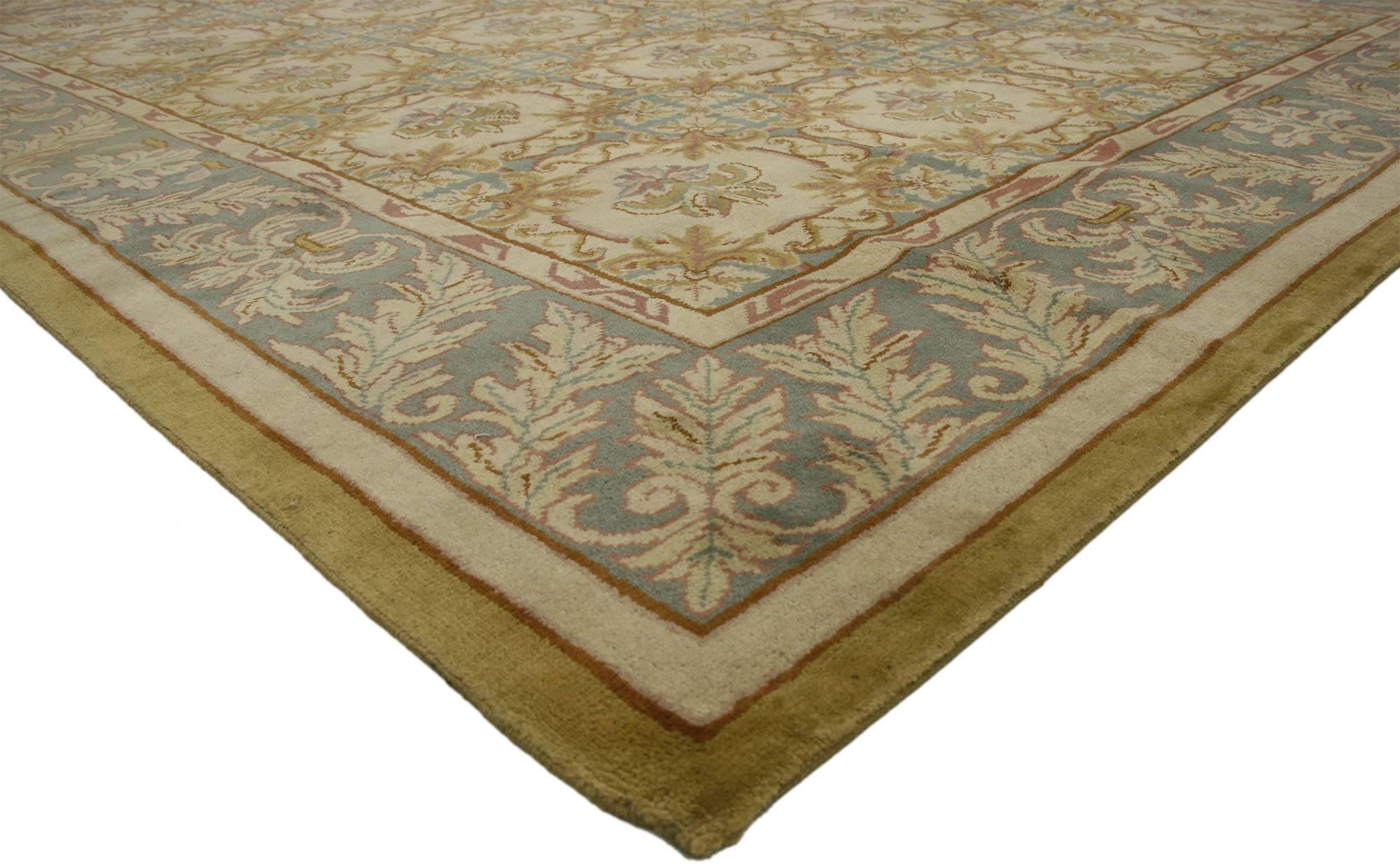 Hand-Knotted Vintage Turkish Oushak Rug with Neoclassical European Style and Soft Colors For Sale