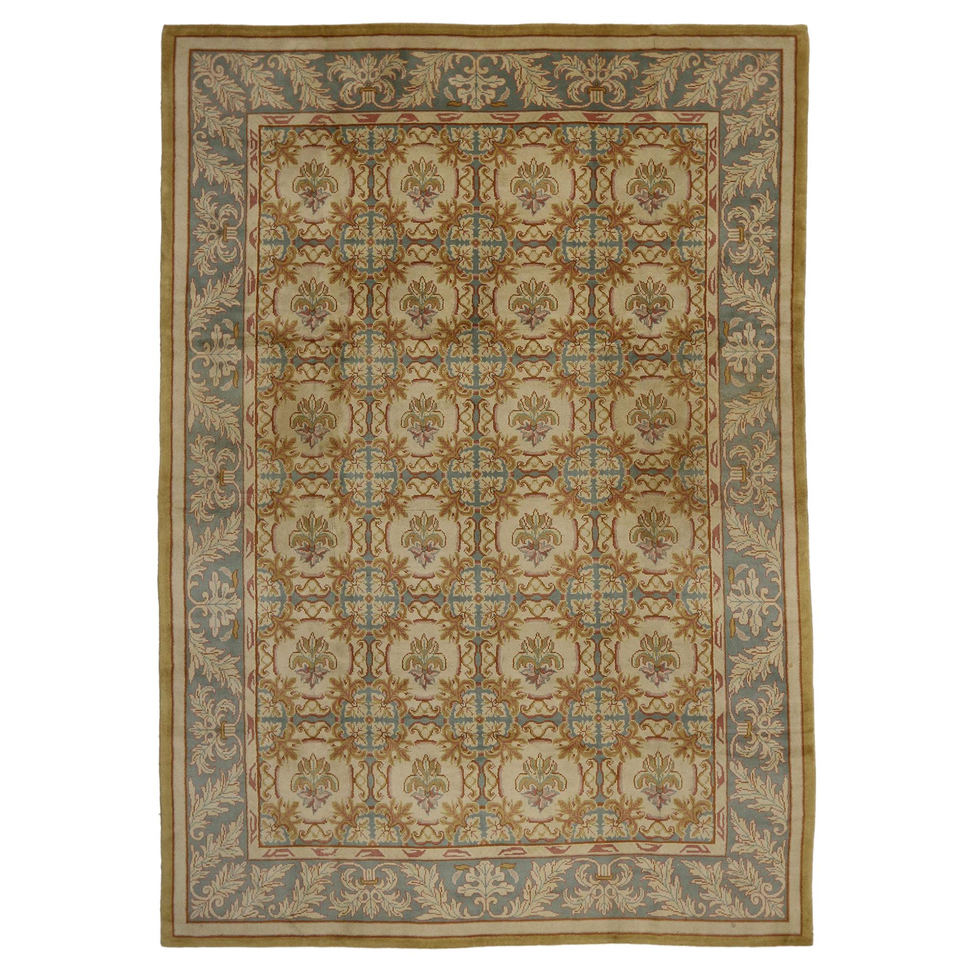 Vintage Turkish Oushak Rug with Neoclassical European Style and Soft Colors