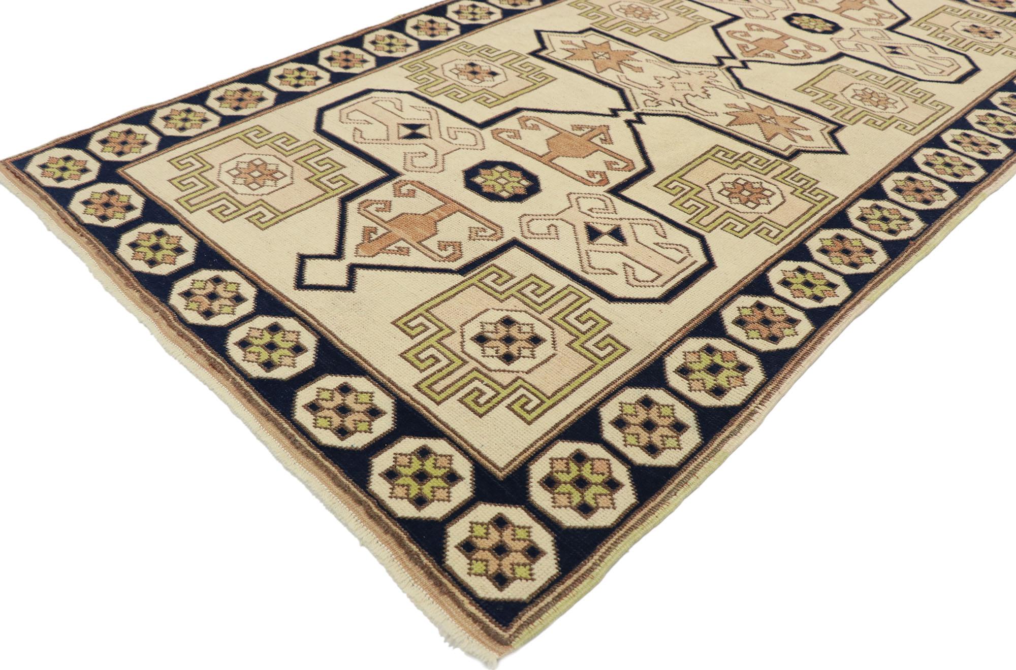 Hand-Knotted Vintage Turkish Oushak Rug with Neutral Navajo Style For Sale