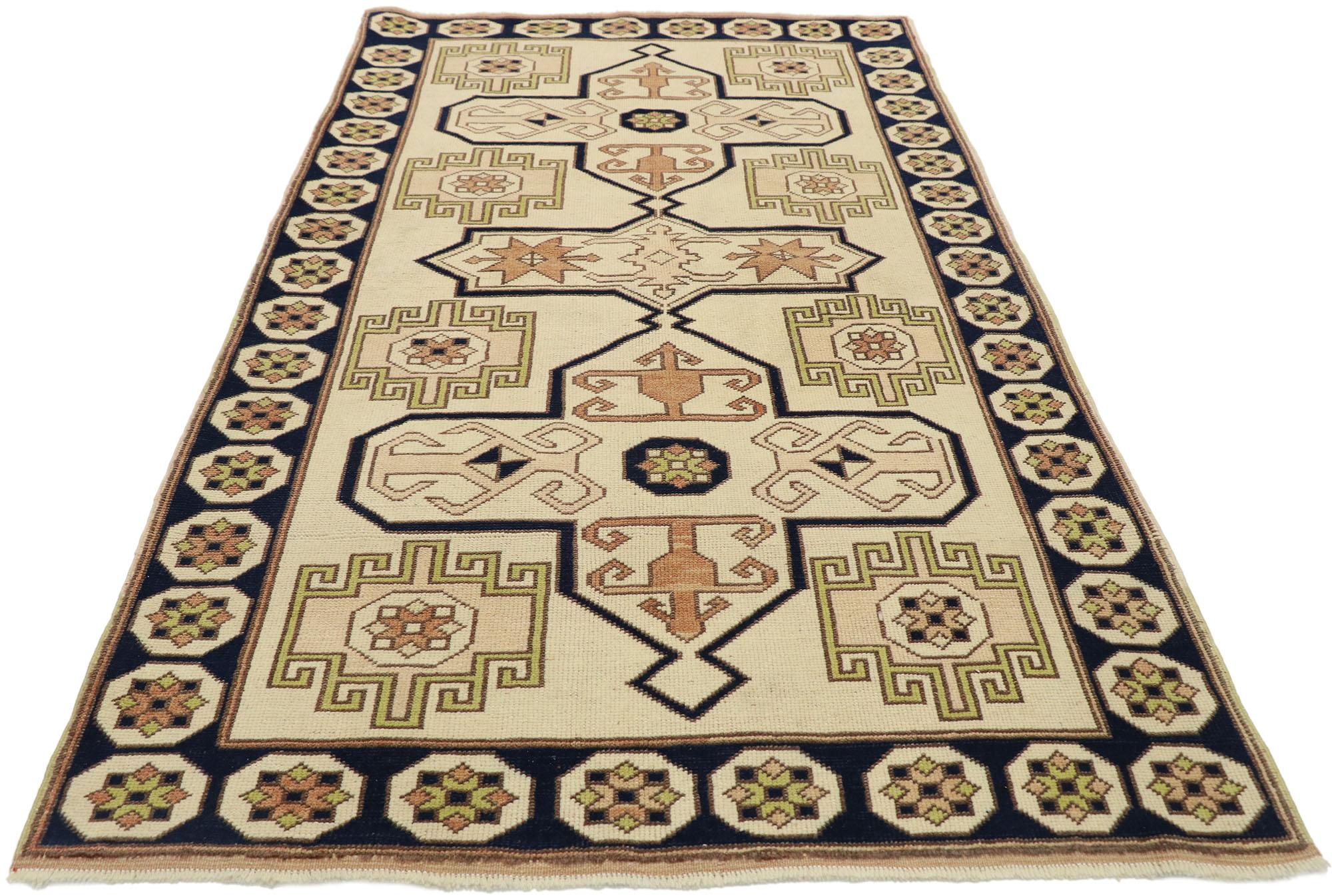 Vintage Turkish Oushak Rug with Neutral Navajo Style In Good Condition For Sale In Dallas, TX