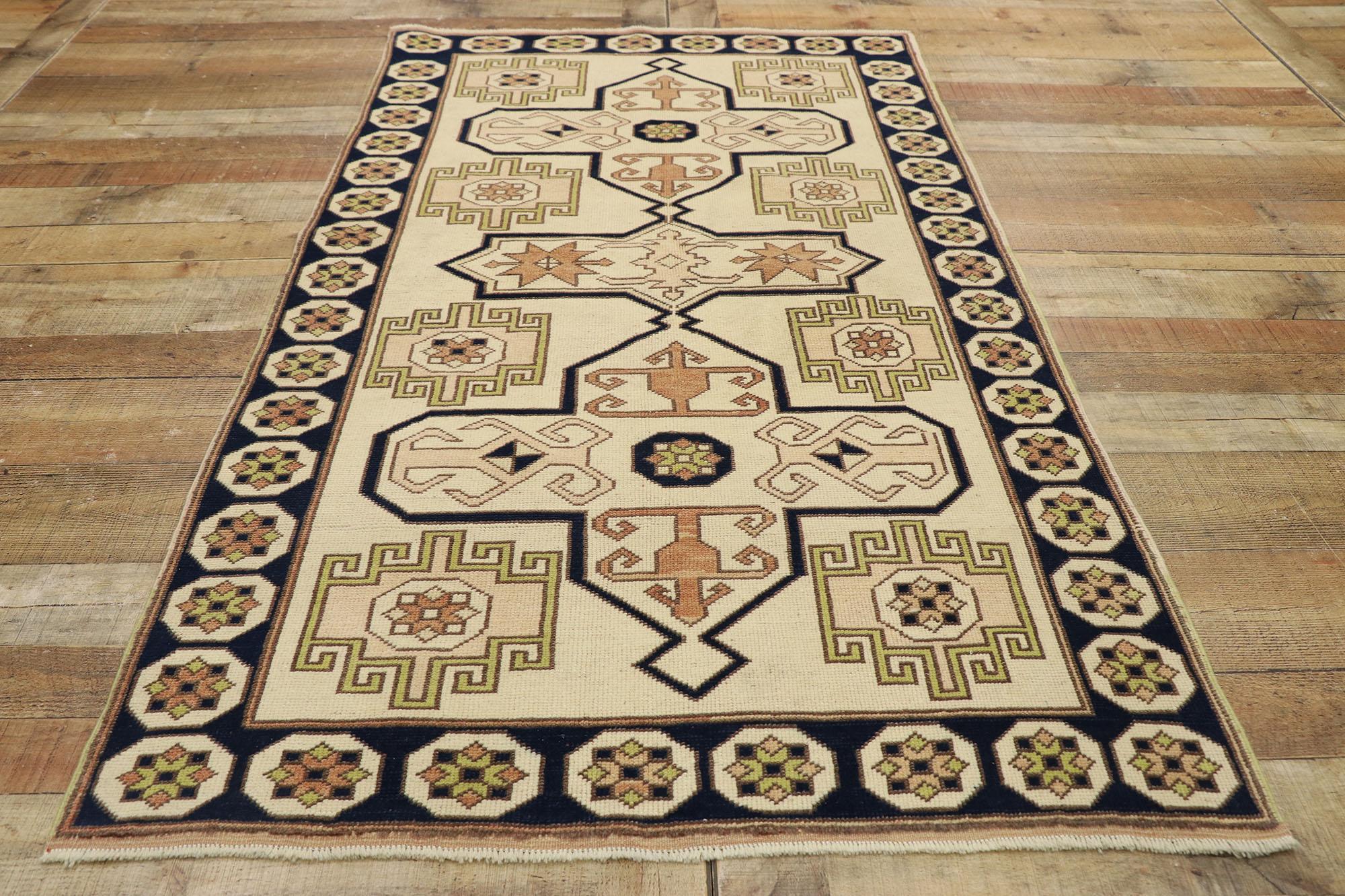 Vintage Turkish Oushak Rug with Neutral Navajo Style For Sale 2