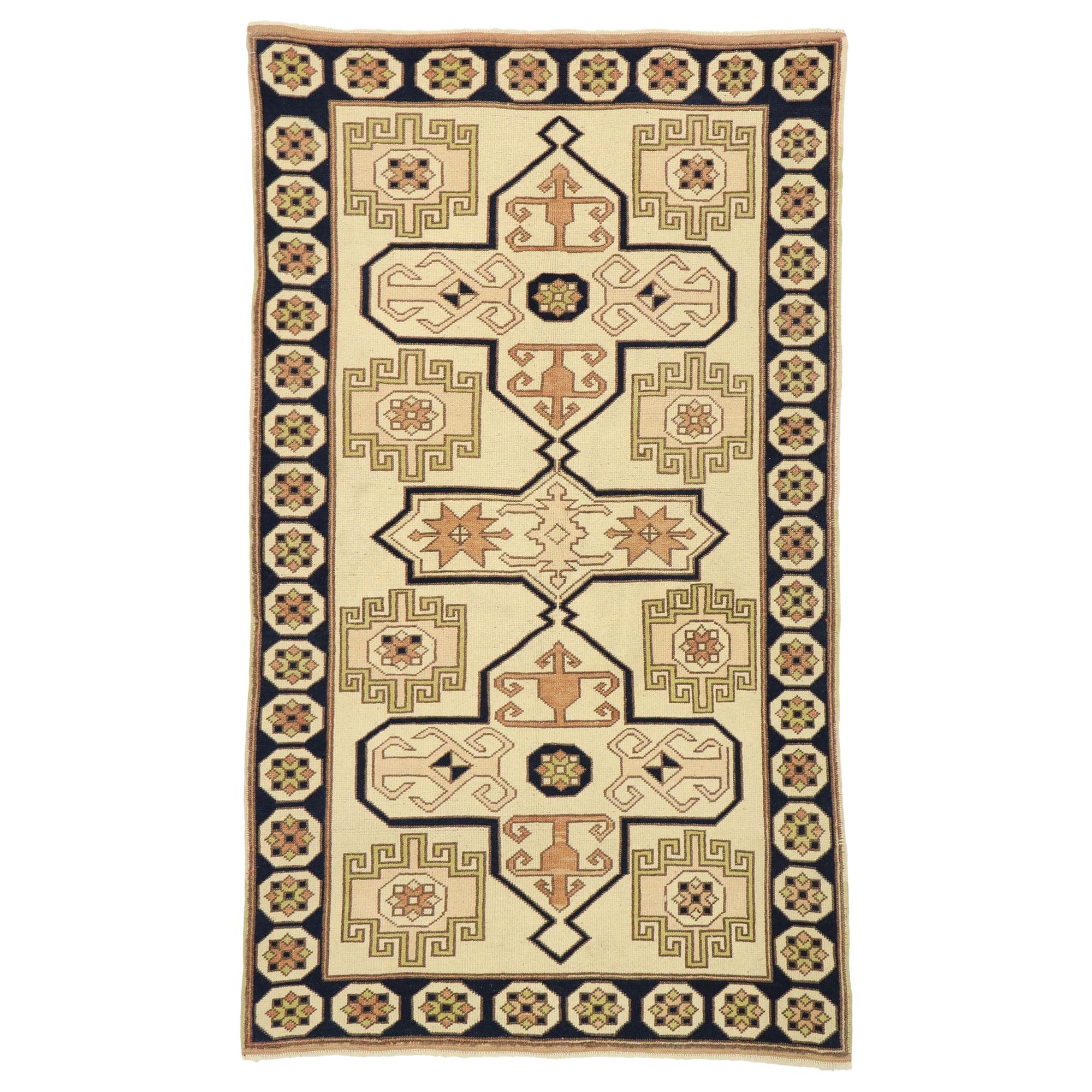 Vintage Turkish Oushak Rug with Neutral Navajo Style