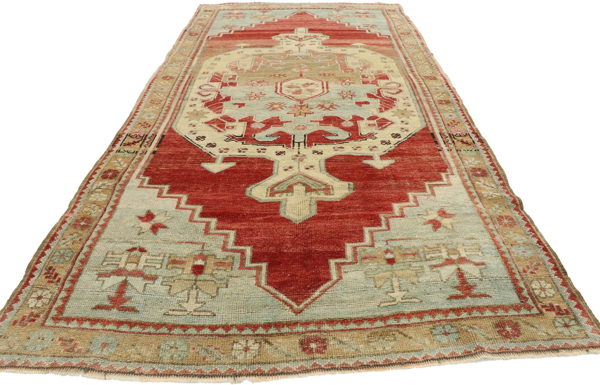 Hand-Knotted Vintage Turkish Oushak Rug with New England Cape Cod Style For Sale