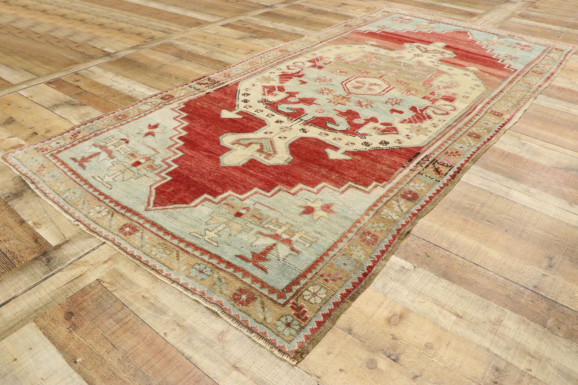 Wool Vintage Turkish Oushak Rug with New England Cape Cod Style For Sale