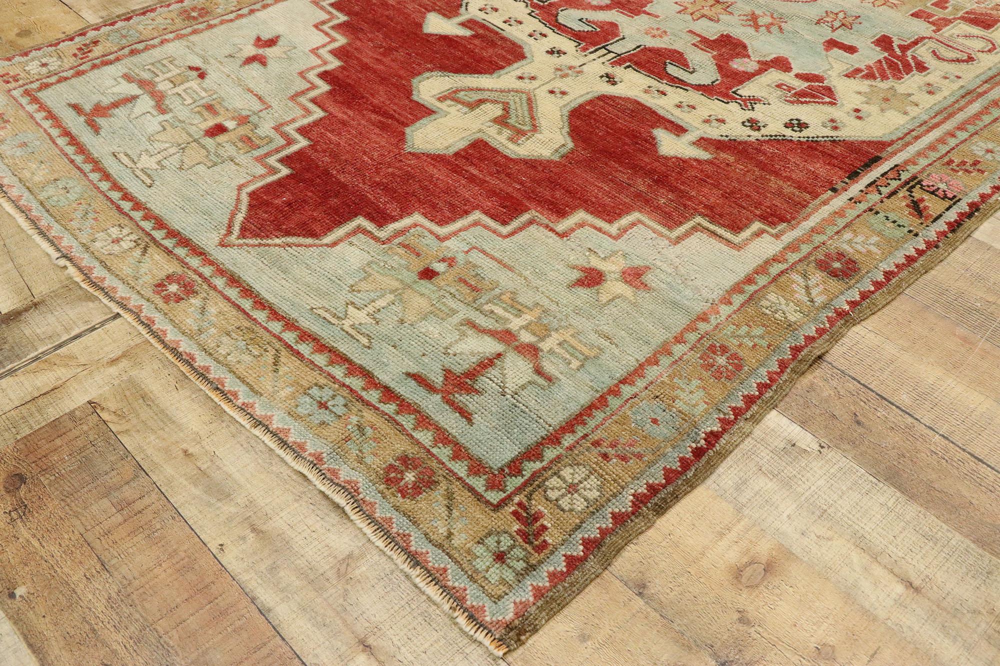 Vintage Turkish Oushak Rug with New England Cape Cod Style For Sale 1