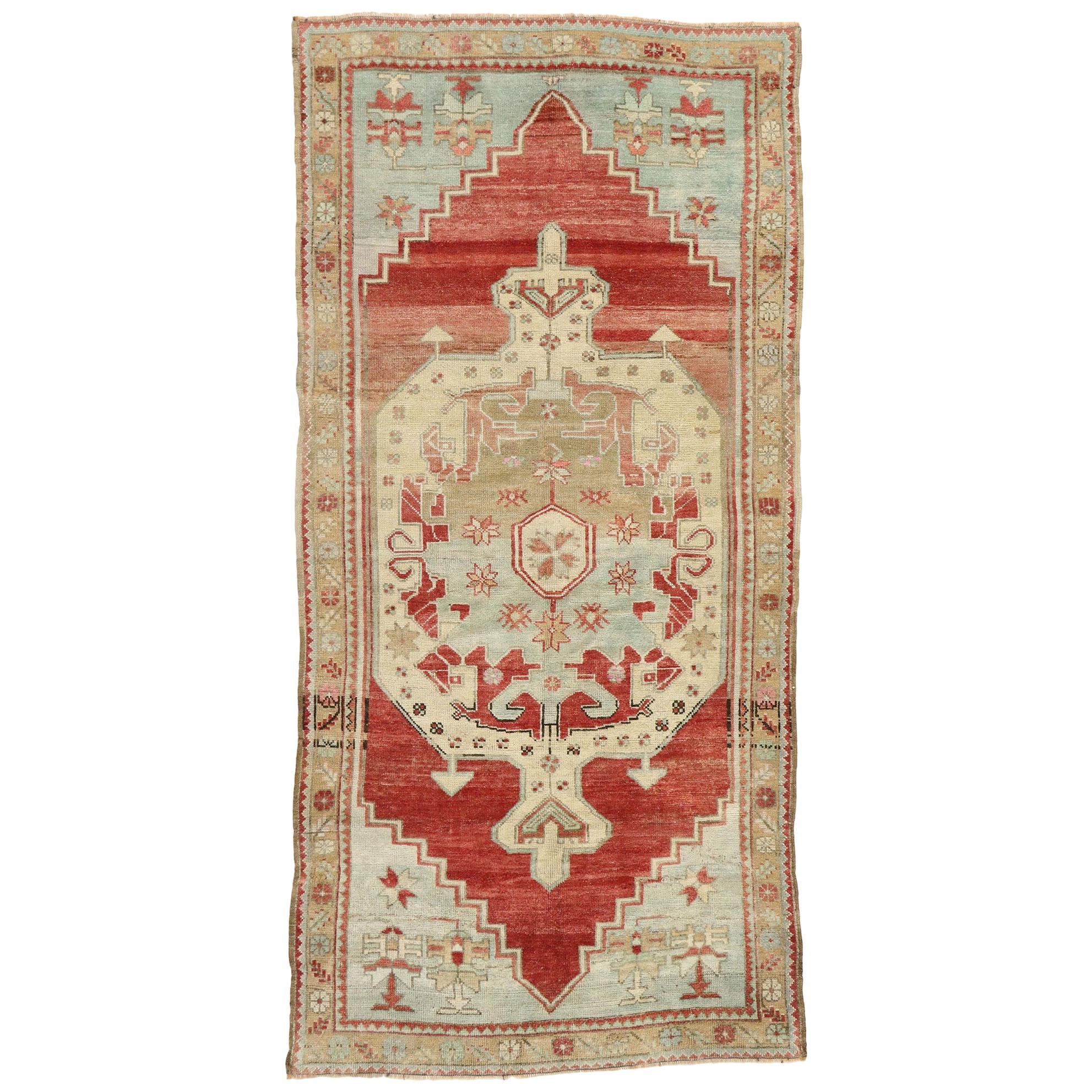 Vintage Turkish Oushak Rug with New England Cape Cod Style For Sale