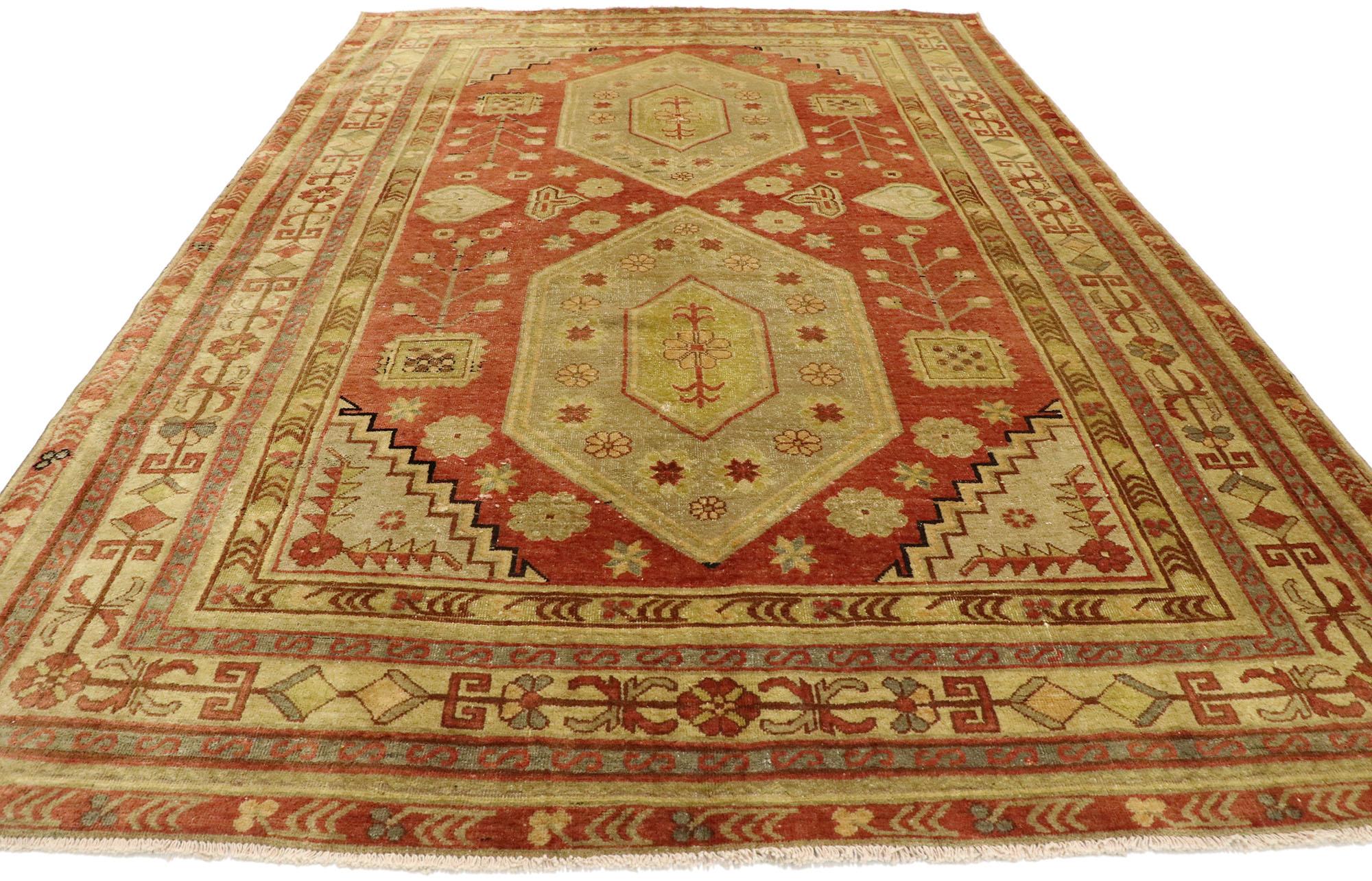 Hand-Knotted Vintage Turkish Oushak Rug with Northwestern Tribal Style For Sale
