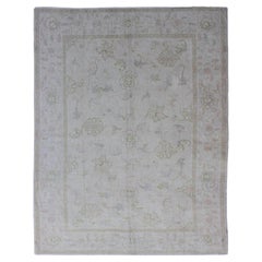 Tappeto Oushak turco d'epoca con fondo avorio pallido e morbida salvia, Blush 6'8 x 9'3