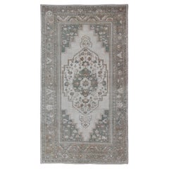 Vintage Turkish Oushak Rug with Pale Sage, Soft Taupe, and Ivory  6'4 x 11'2
