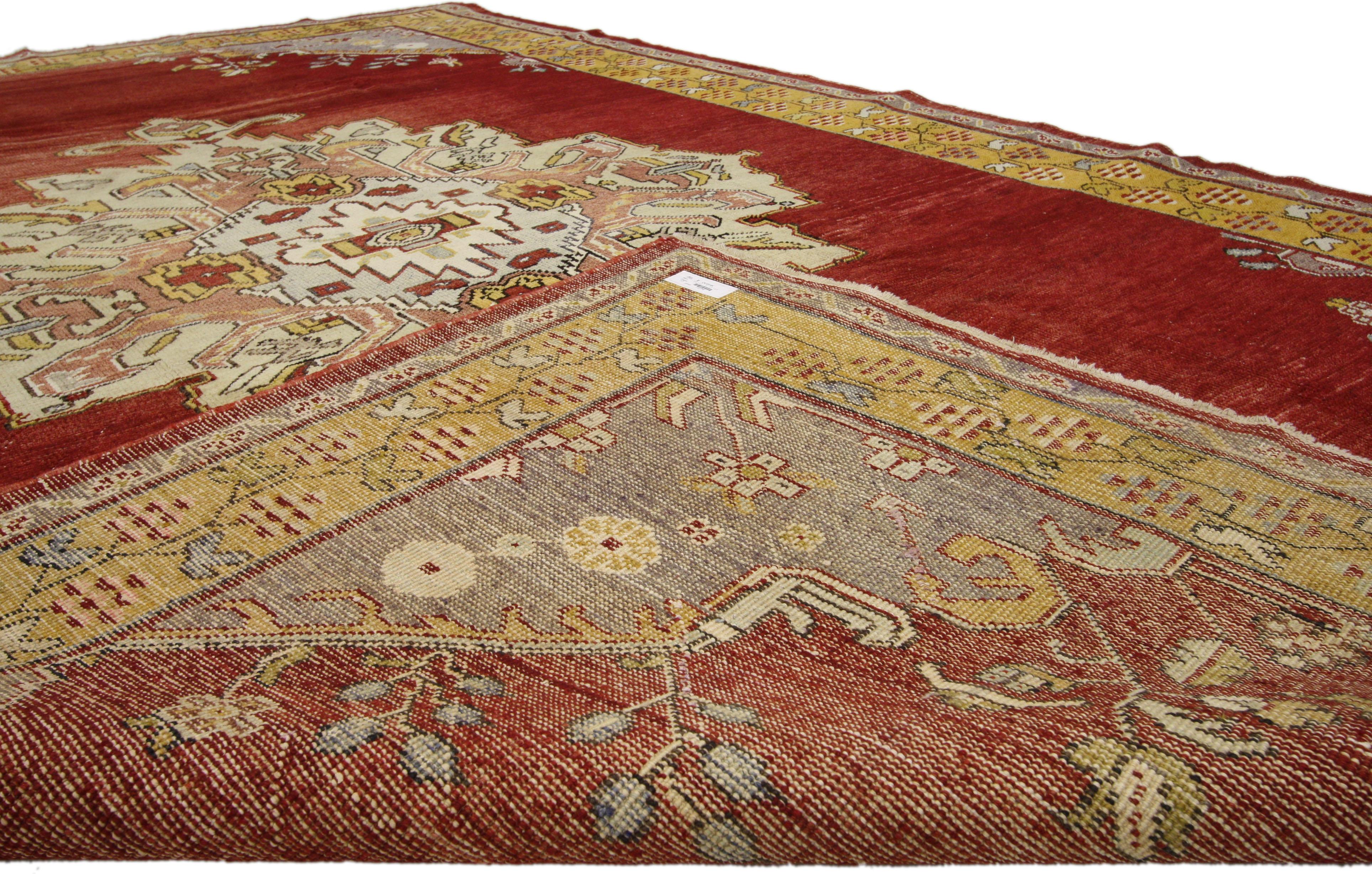 Vintage Turkish Oushak Rug with Regency Queen Anne Style and Vibrant Colors In Good Condition For Sale In Dallas, TX