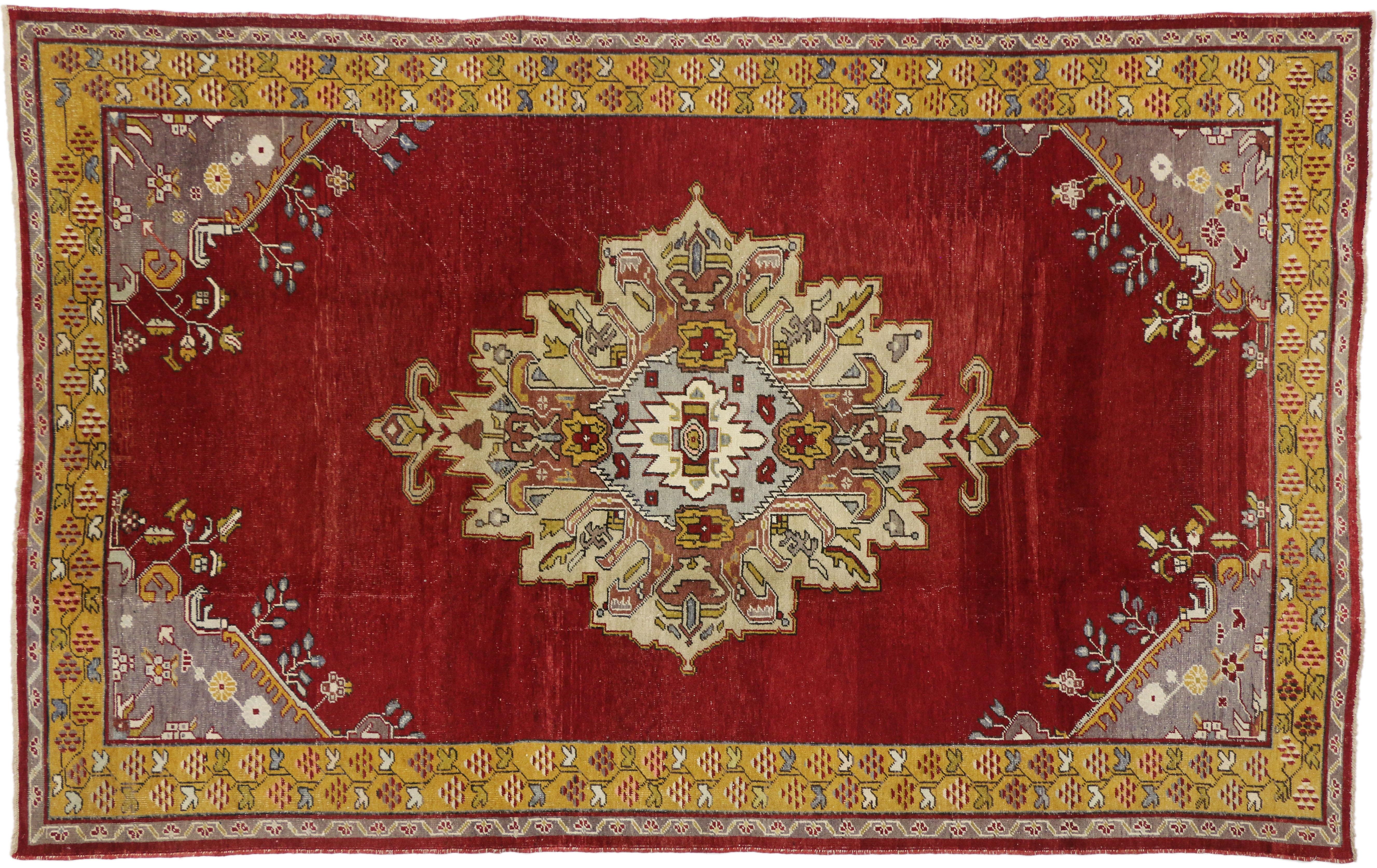 20th Century Vintage Turkish Oushak Rug with Regency Queen Anne Style and Vibrant Colors For Sale