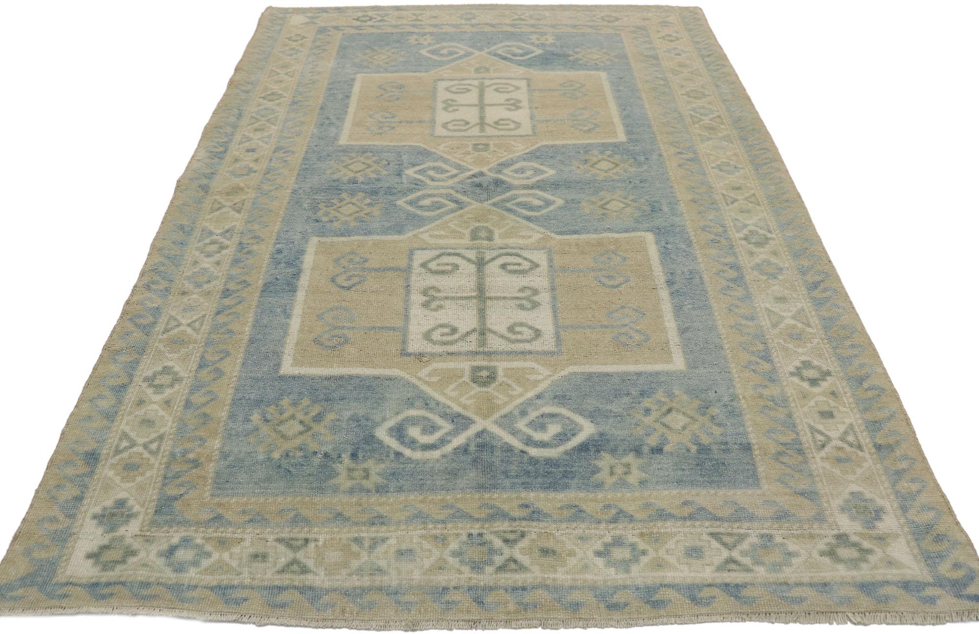 Hand-Knotted Vintage Turkish Oushak Rug with Relaxed Coastal Style For Sale