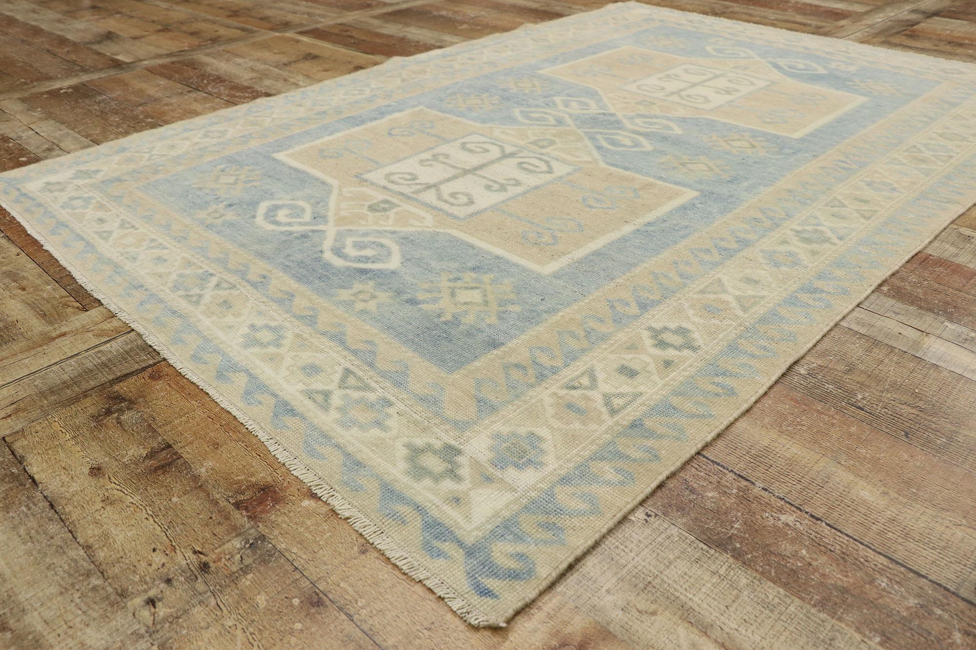 Wool Vintage Turkish Oushak Rug with Relaxed Coastal Style For Sale
