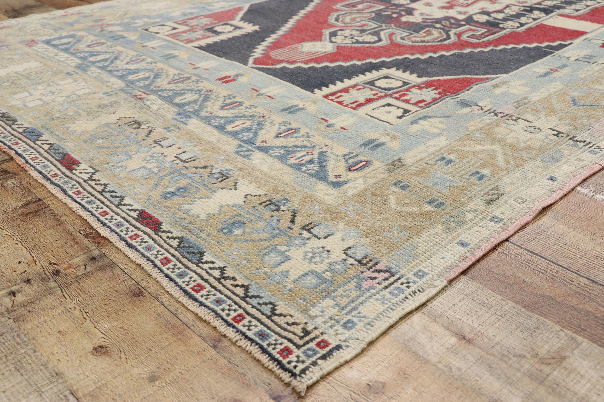 Wool Vintage Turkish Oushak Rug with Relaxed Federal Style